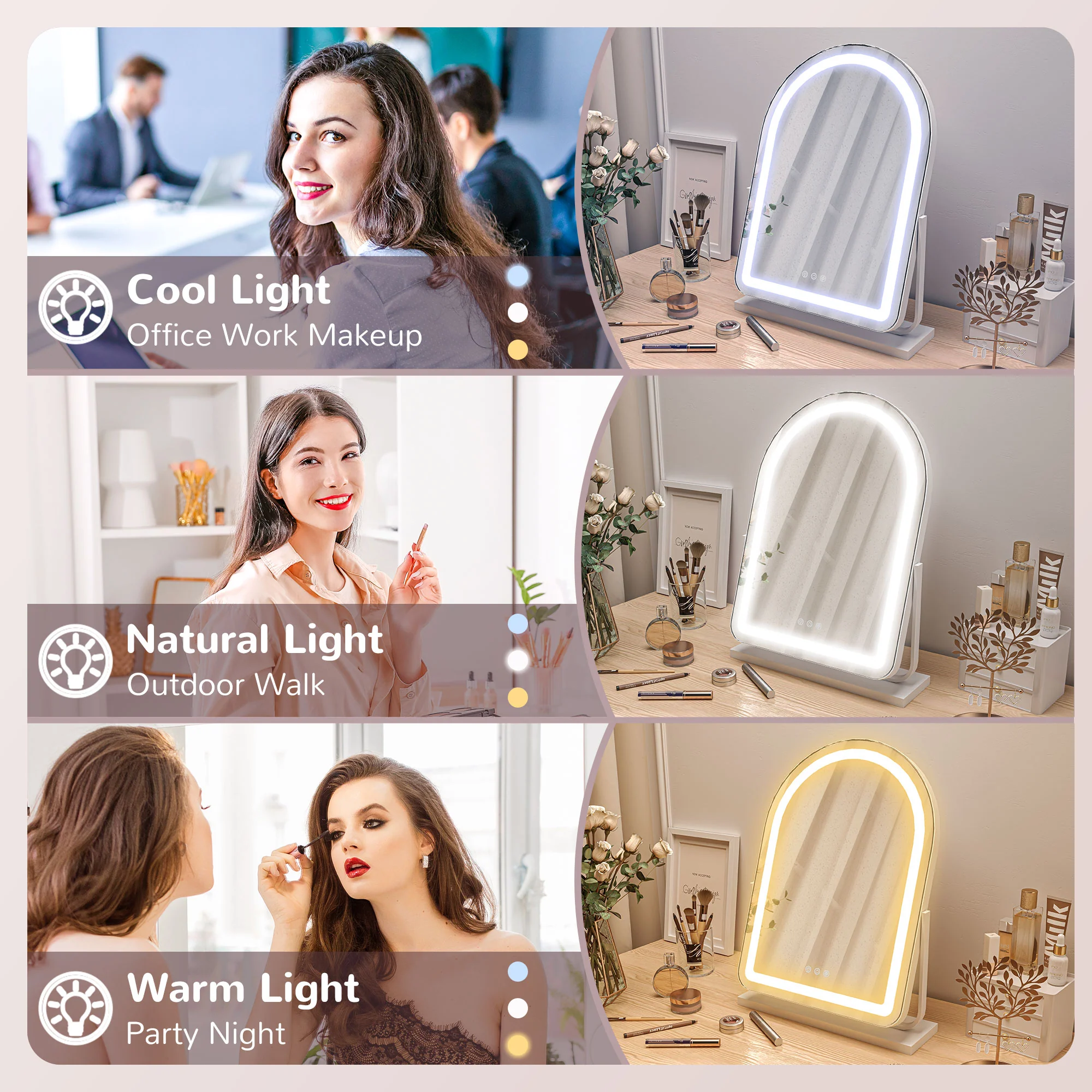 HOMCOM Vanity Mirror with Lights, 3 Colour, 360° Rotation, Touch Screen - Image 13