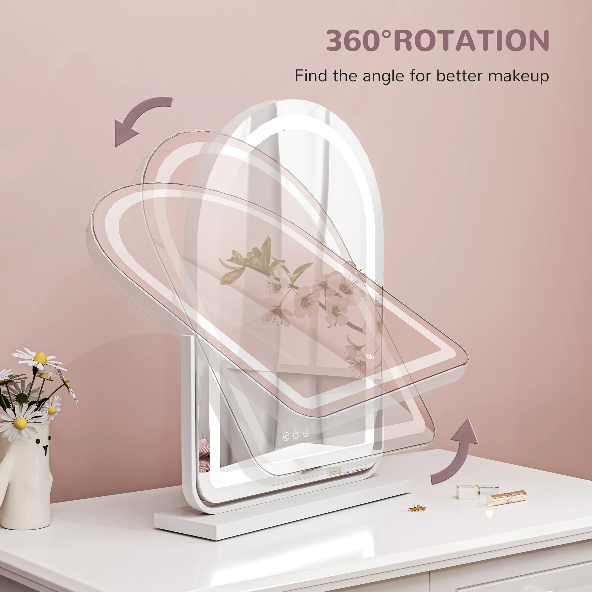 HOMCOM Vanity Mirror with Lights, 3 Colour, 360° Rotation, Touch Screen - Image 16