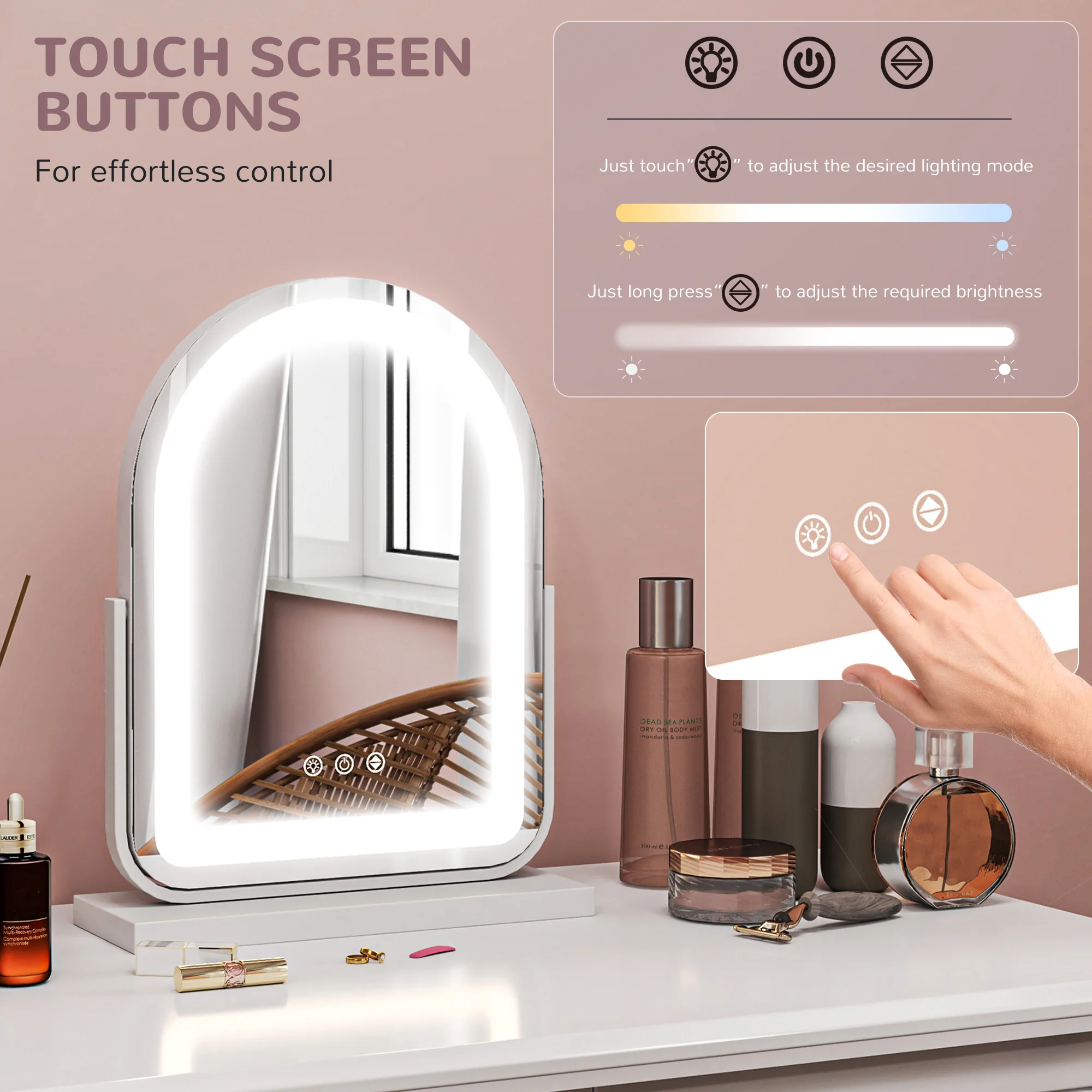 HOMCOM Vanity Mirror with Lights, 3 Colour, 360° Rotation, Touch Screen - Image 3