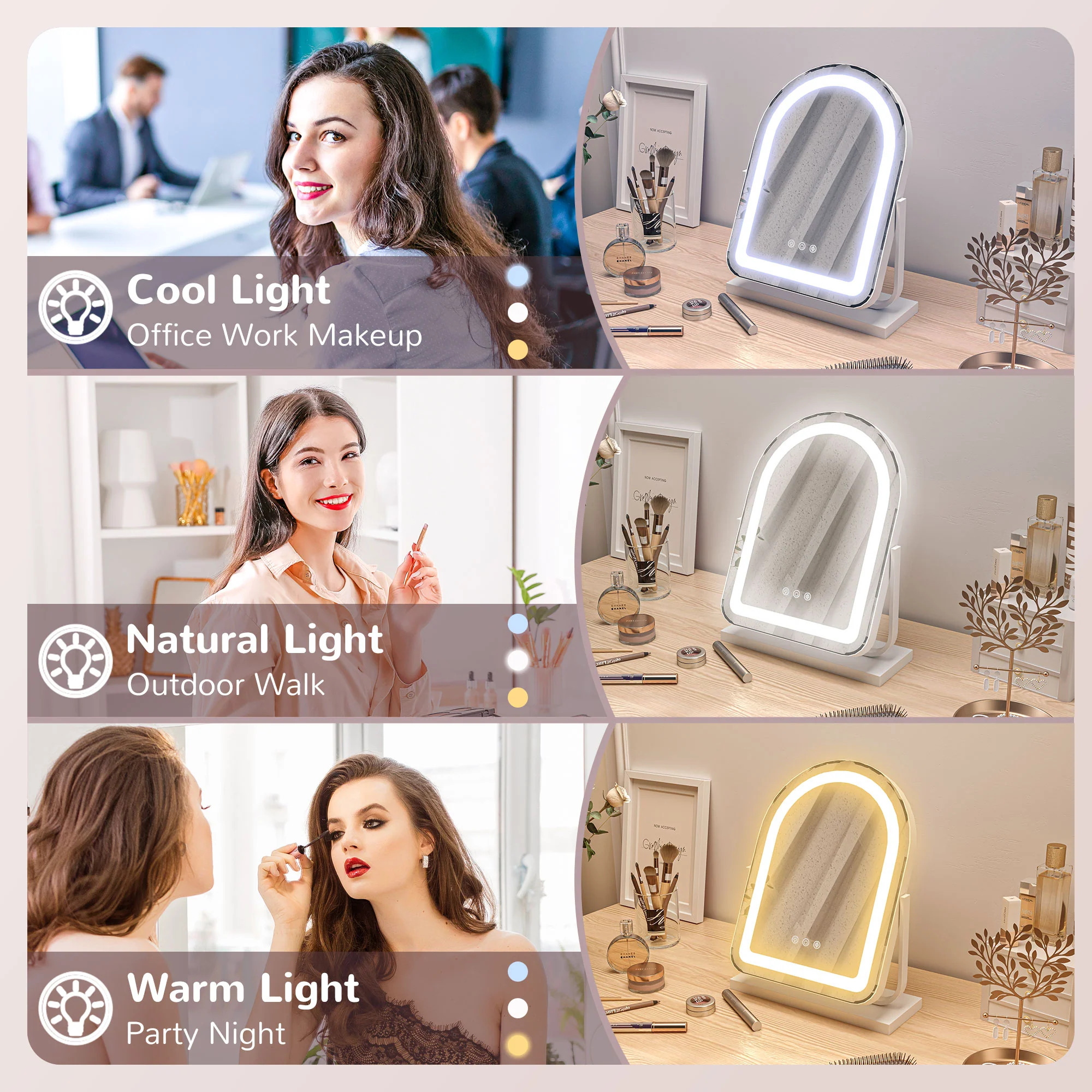 HOMCOM Vanity Mirror with Lights, 3 Colour, 360° Rotation, Touch Screen - Image 4