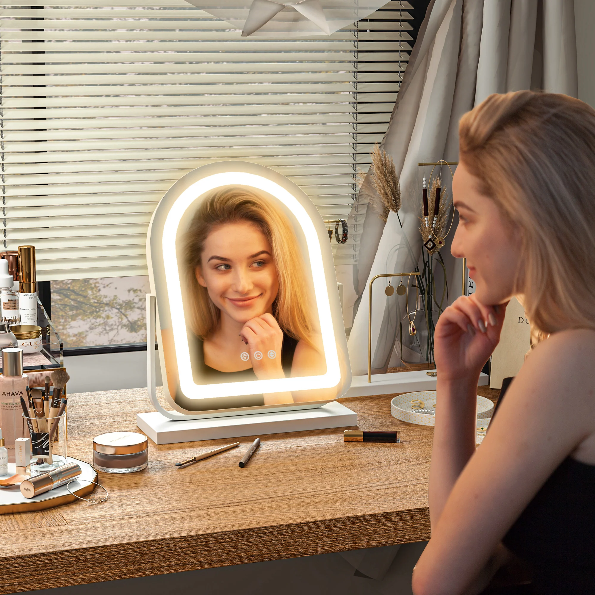 HOMCOM Vanity Mirror with Lights, 3 Colour, 360° Rotation, Touch Screen - Image 8