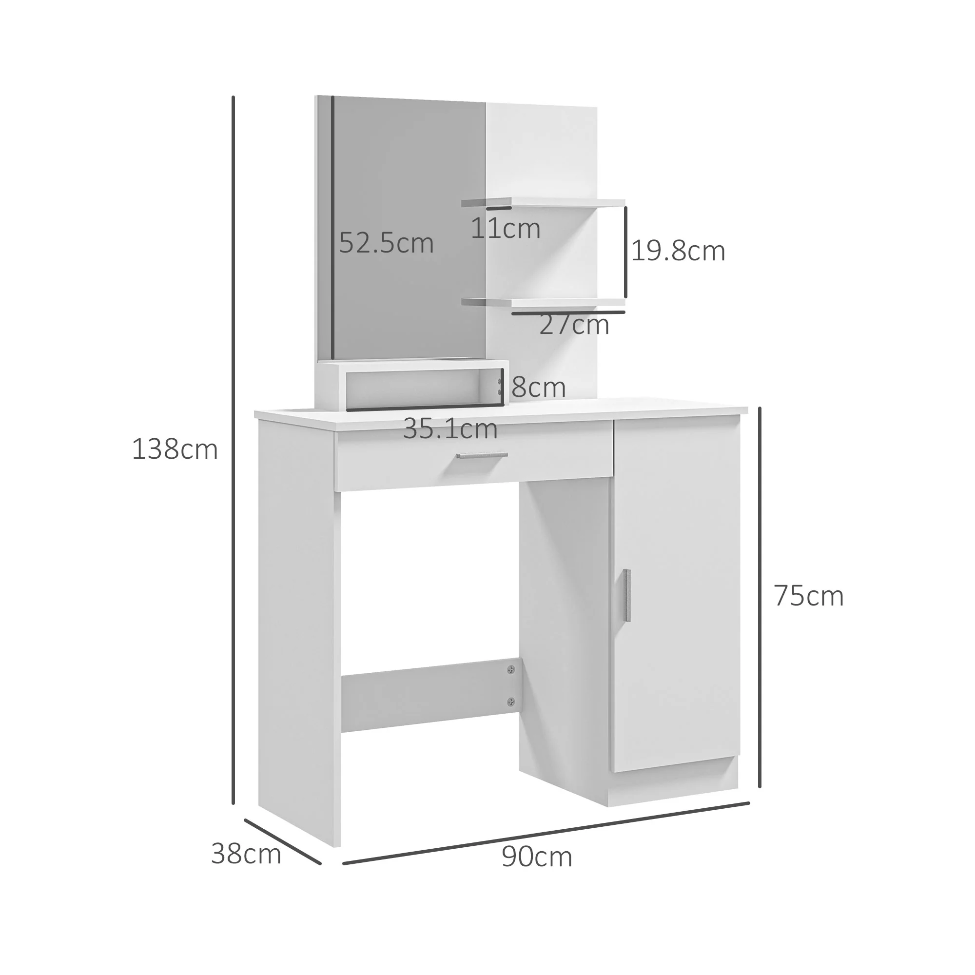 HOMCOM Vanity Table, Makeup Table with Mirror and Storage, White - Image 5