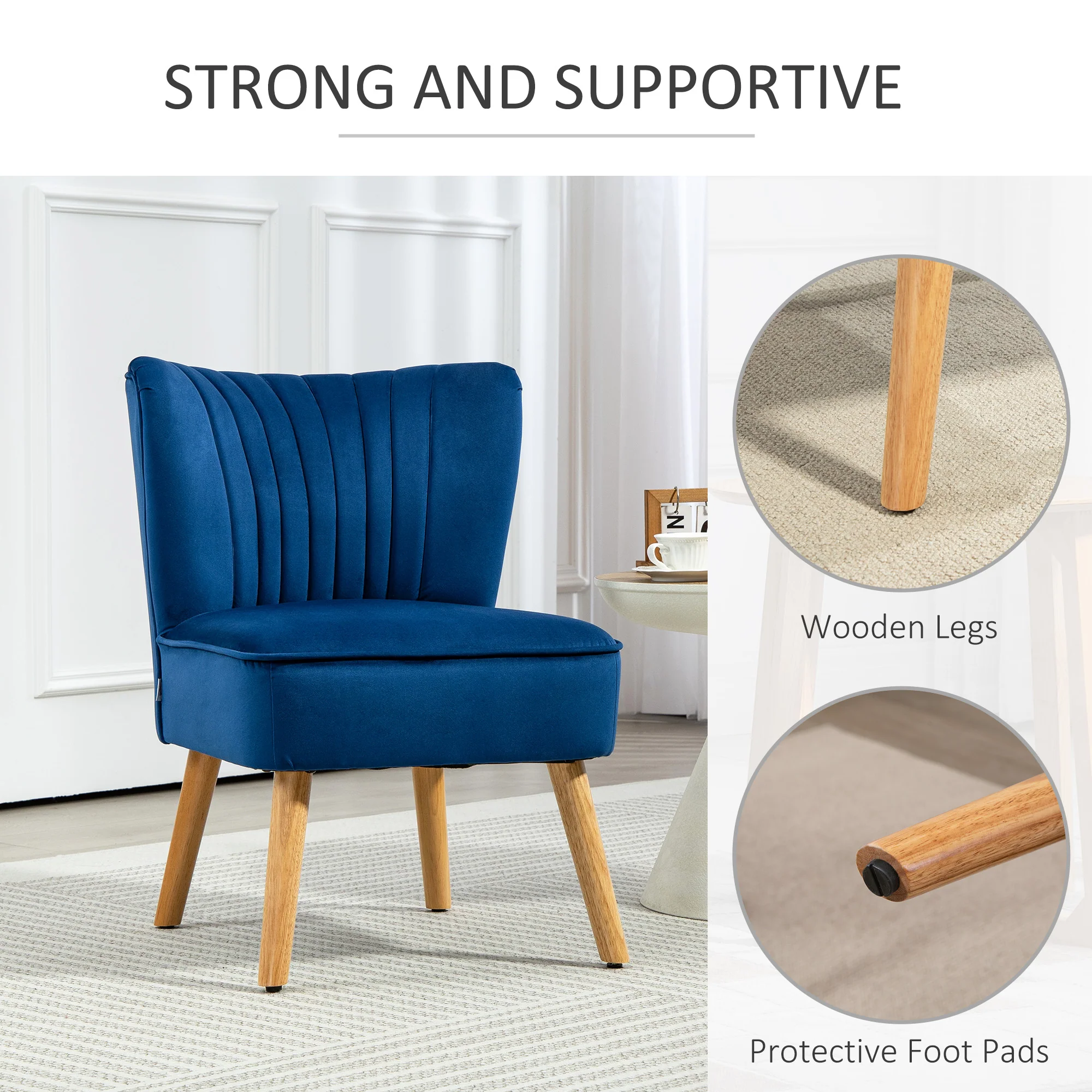 HOMCOM Velvet Accent Chair Occasional Tub Chair For Living Room, Dark Blue - Image 3