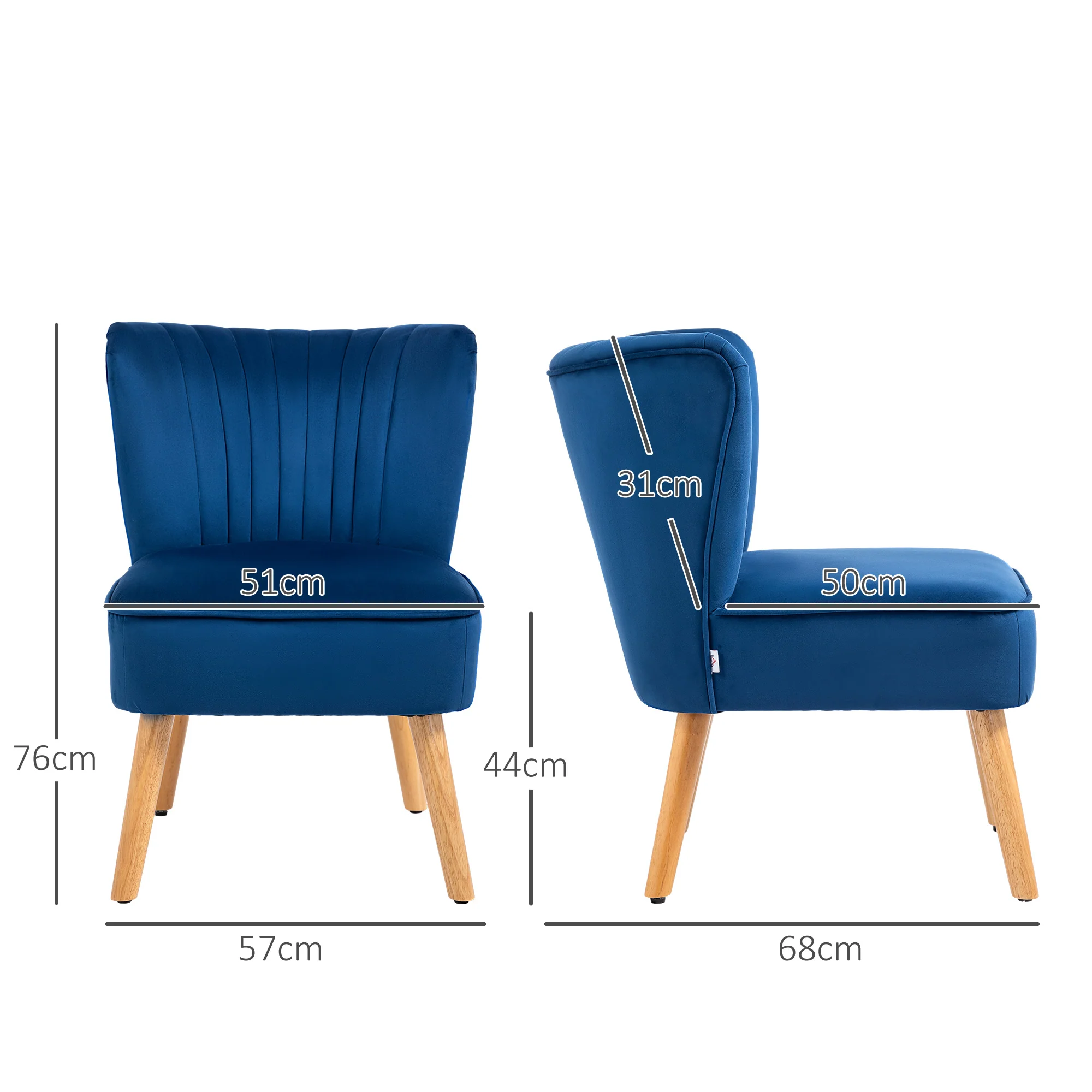 HOMCOM Velvet Accent Chair Occasional Tub Chair For Living Room, Dark Blue - Image 5