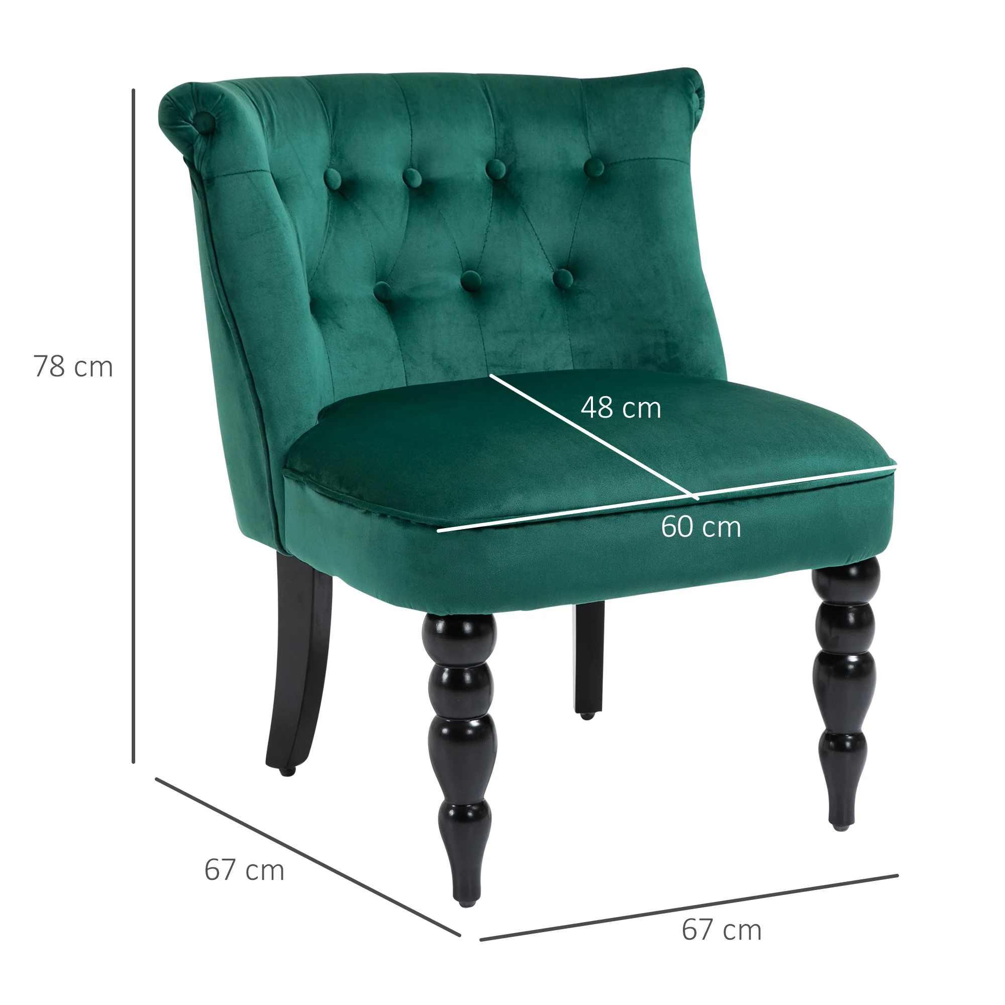 HOMCOM Velvet Accent Chair Tufted Wingback Chair W/ Rubber Wood Legs Dark Green - Image 5