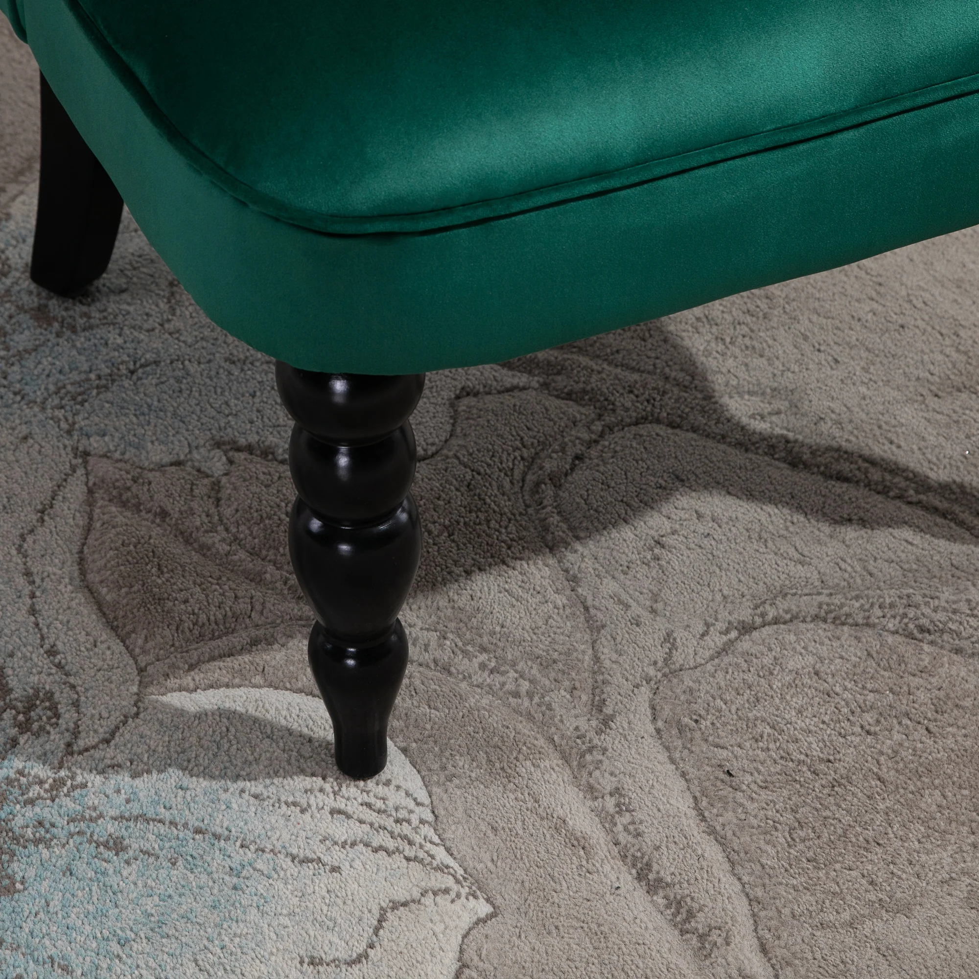 HOMCOM Velvet Accent Chair Tufted Wingback Chair W/ Rubber Wood Legs Dark Green - Image 7