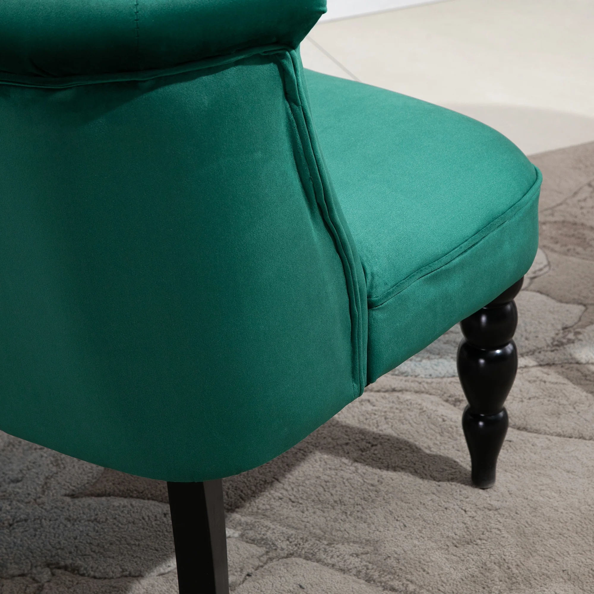 HOMCOM Velvet Accent Chair Tufted Wingback Chair W/ Rubber Wood Legs Dark Green - Image 9