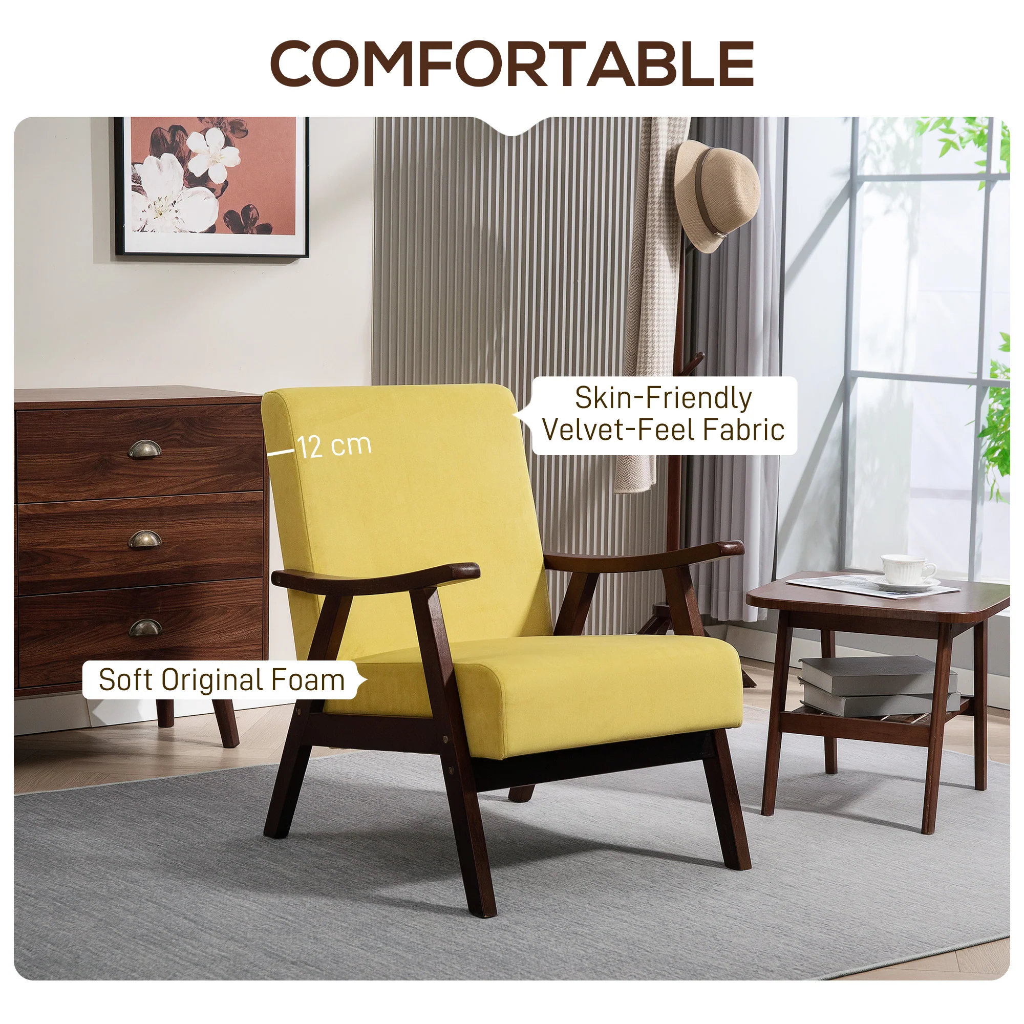 HOMCOM Velvet Armchair With Solid Wood Frame And Thick Padded - Image 12
