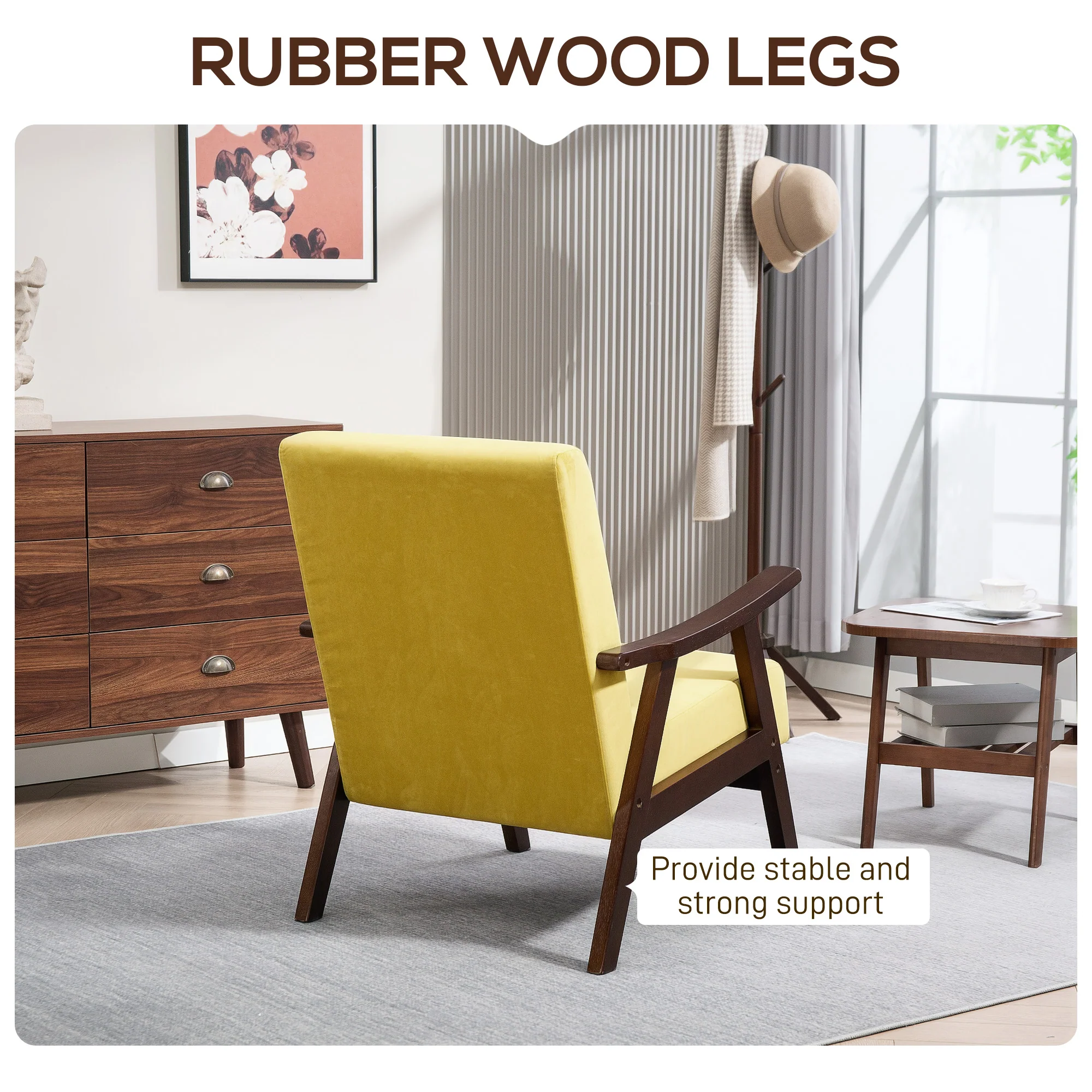 HOMCOM Velvet Armchair With Solid Wood Frame And Thick Padded - Image 13