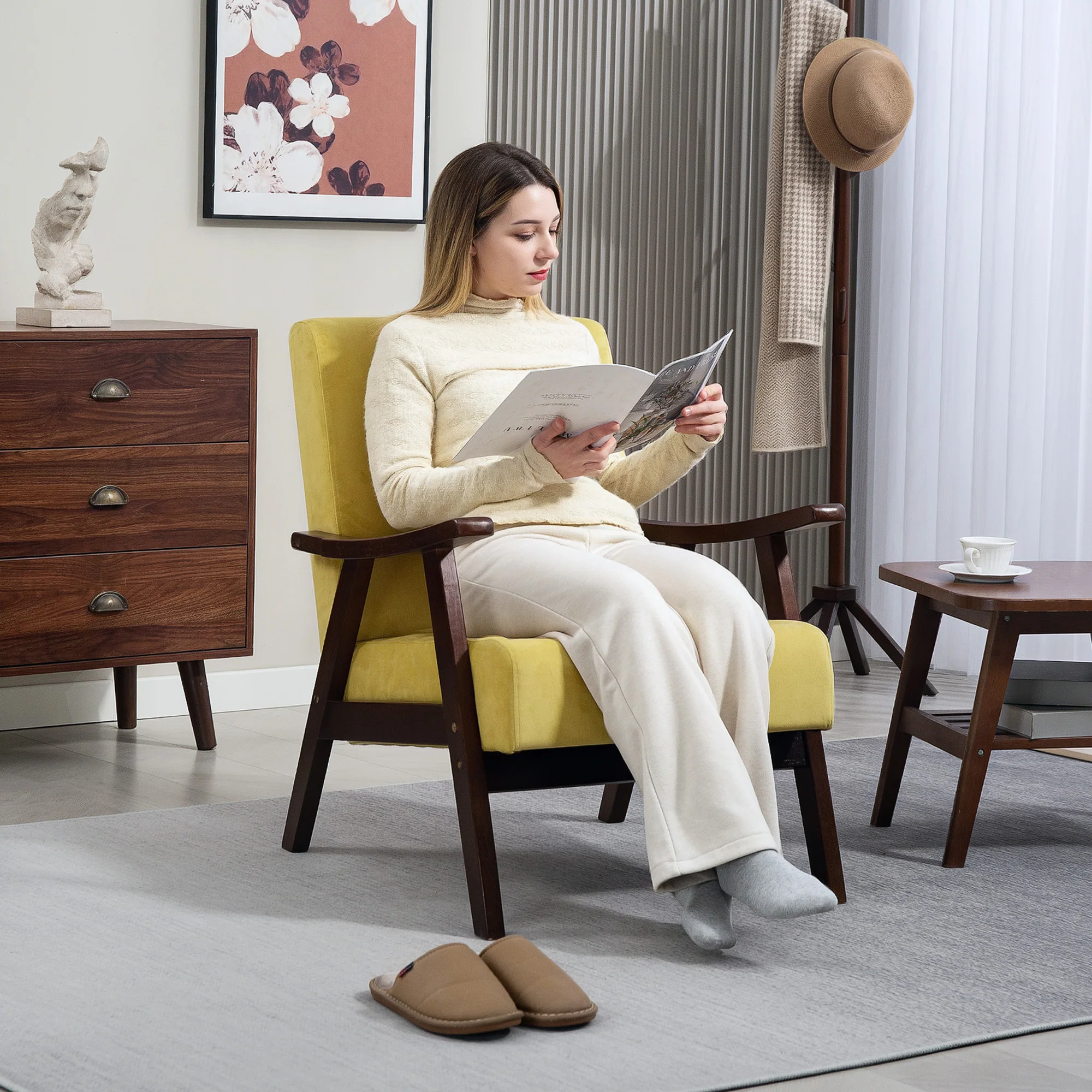 HOMCOM Velvet Armchair With Solid Wood Frame And Thick Padded - Image 15