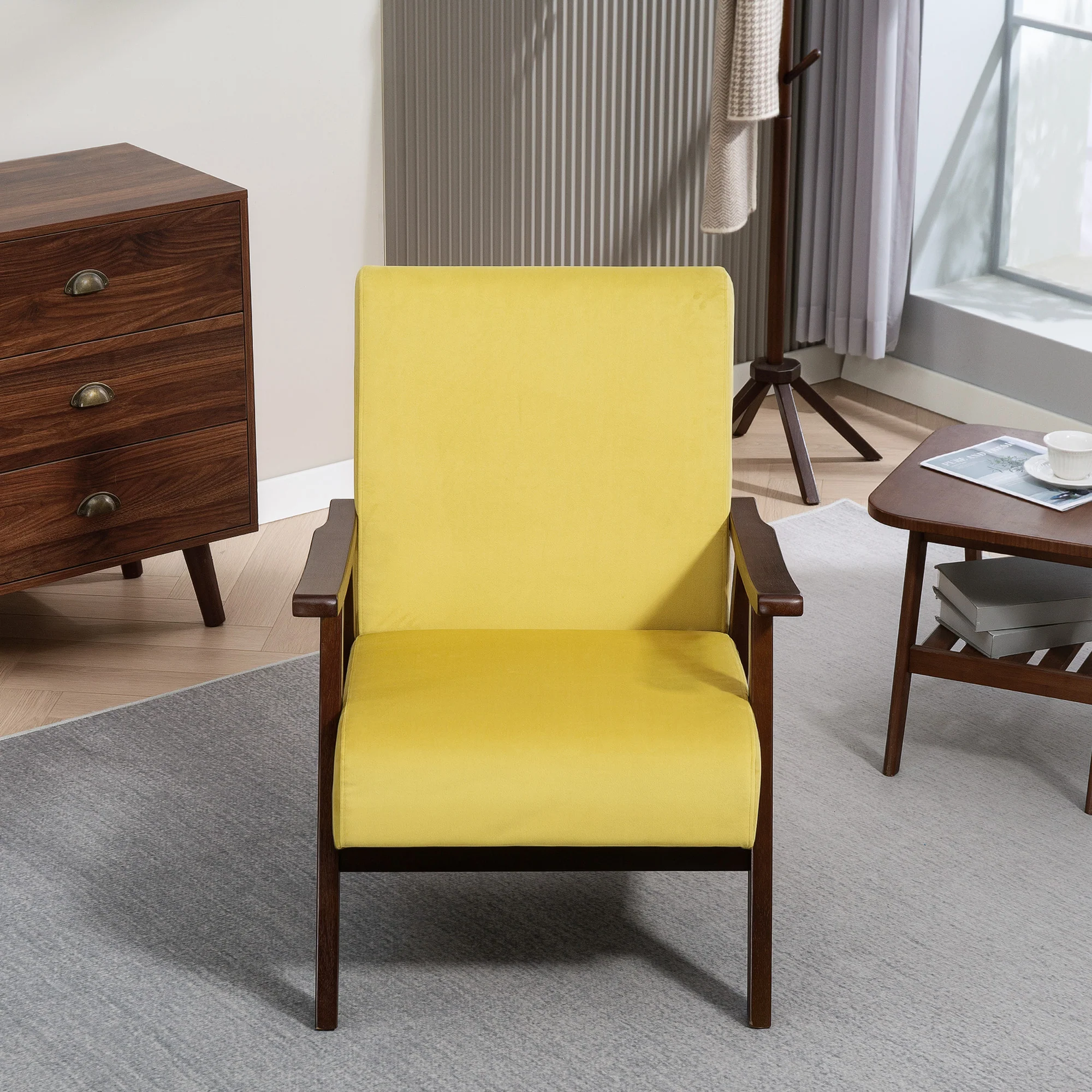 HOMCOM Velvet Armchair With Solid Wood Frame And Thick Padded - Image 17