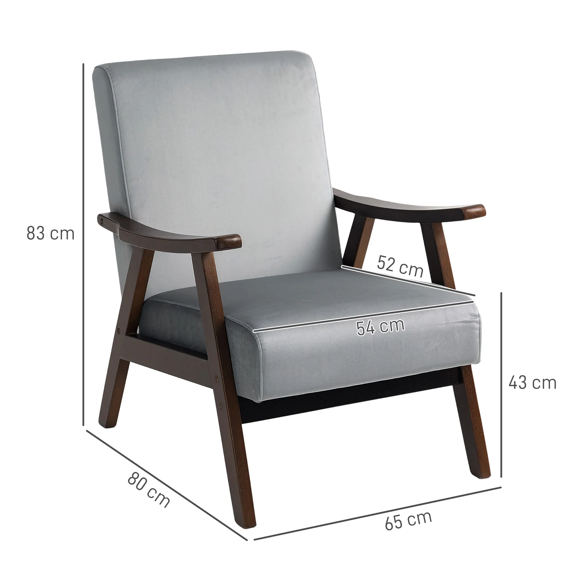 HOMCOM Velvet Armchair With Solid Wood Frame And Thick Padded - Image 5