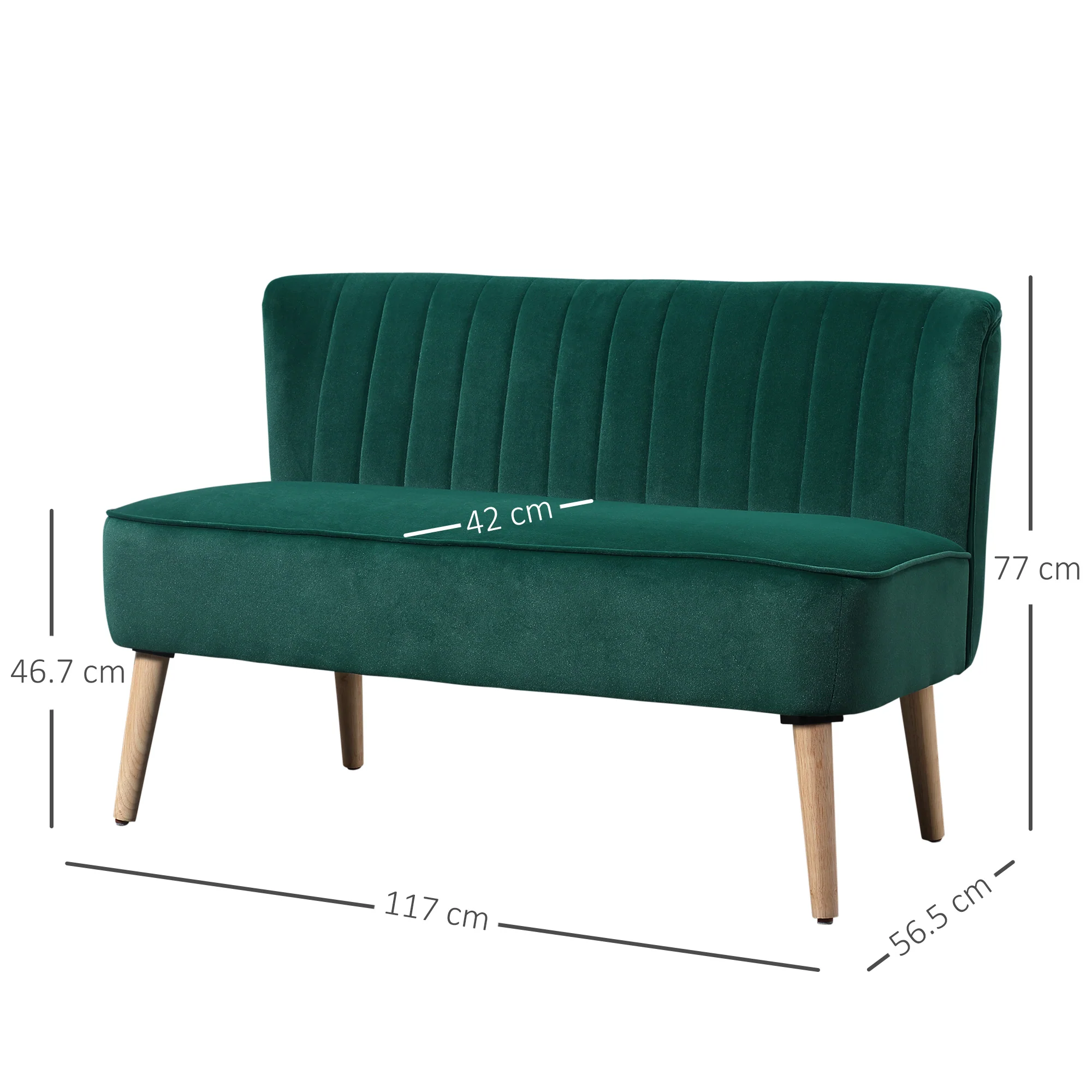 HOMCOM Velvet-Feel Double Sofa w/ Wood Frame Foam Padding High Back, Green - Image 5