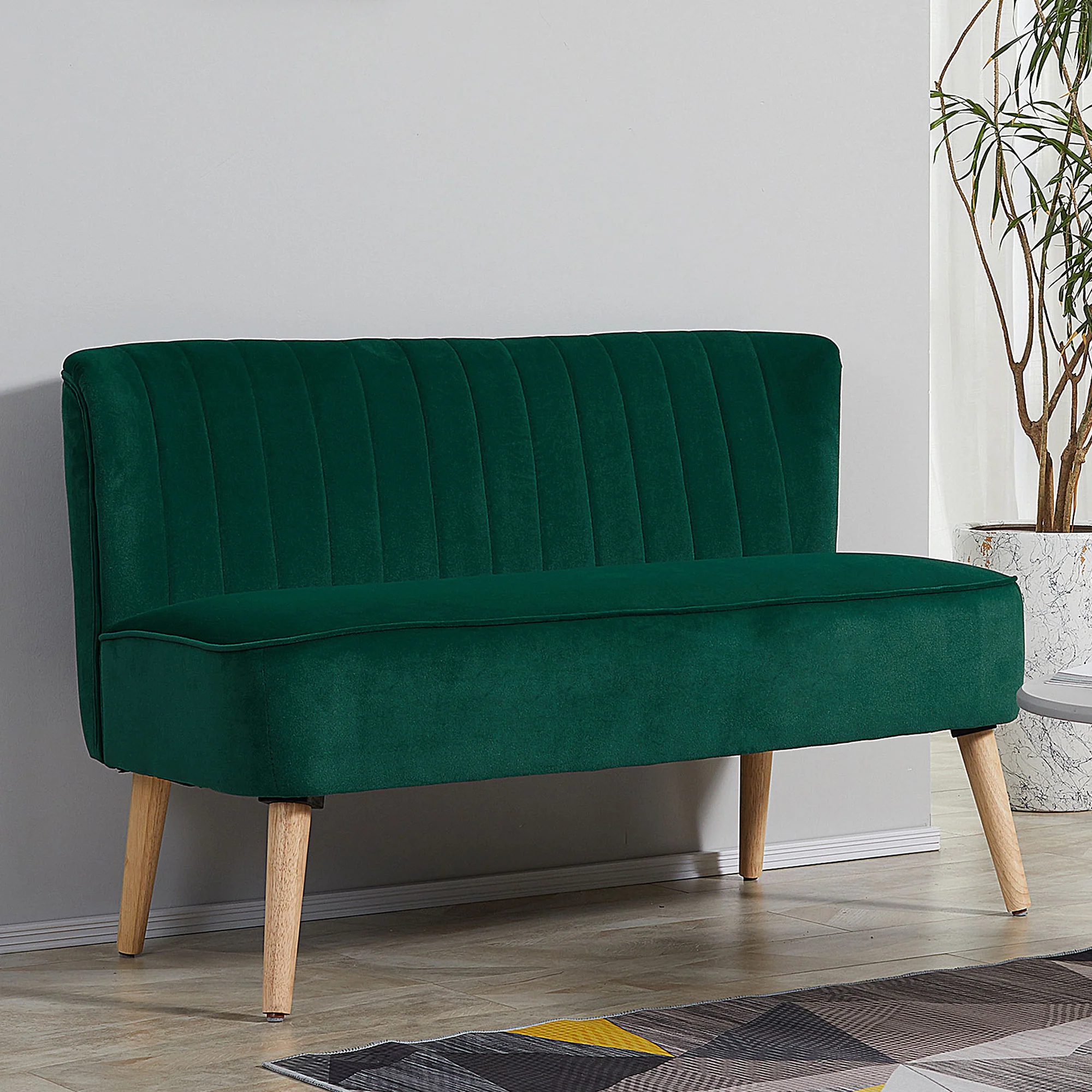 HOMCOM Velvet-Feel Double Sofa w/ Wood Frame Foam Padding High Back, Green - Image 7