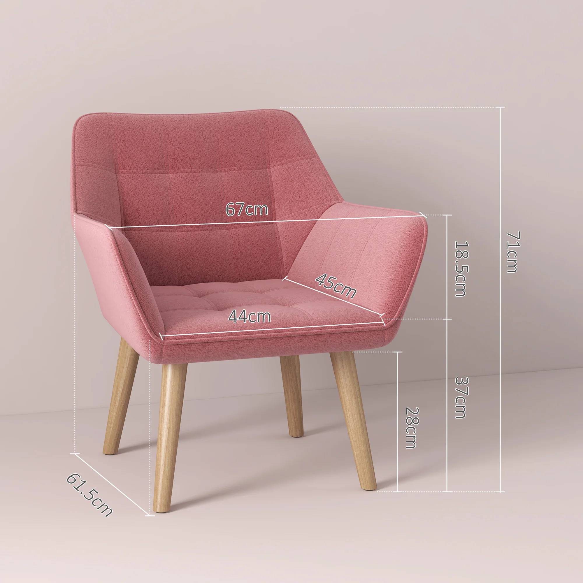 HOMCOM Velvet-Feel Pink Accent Chair With Arms Slanted Back Wood Legs - Image 5
