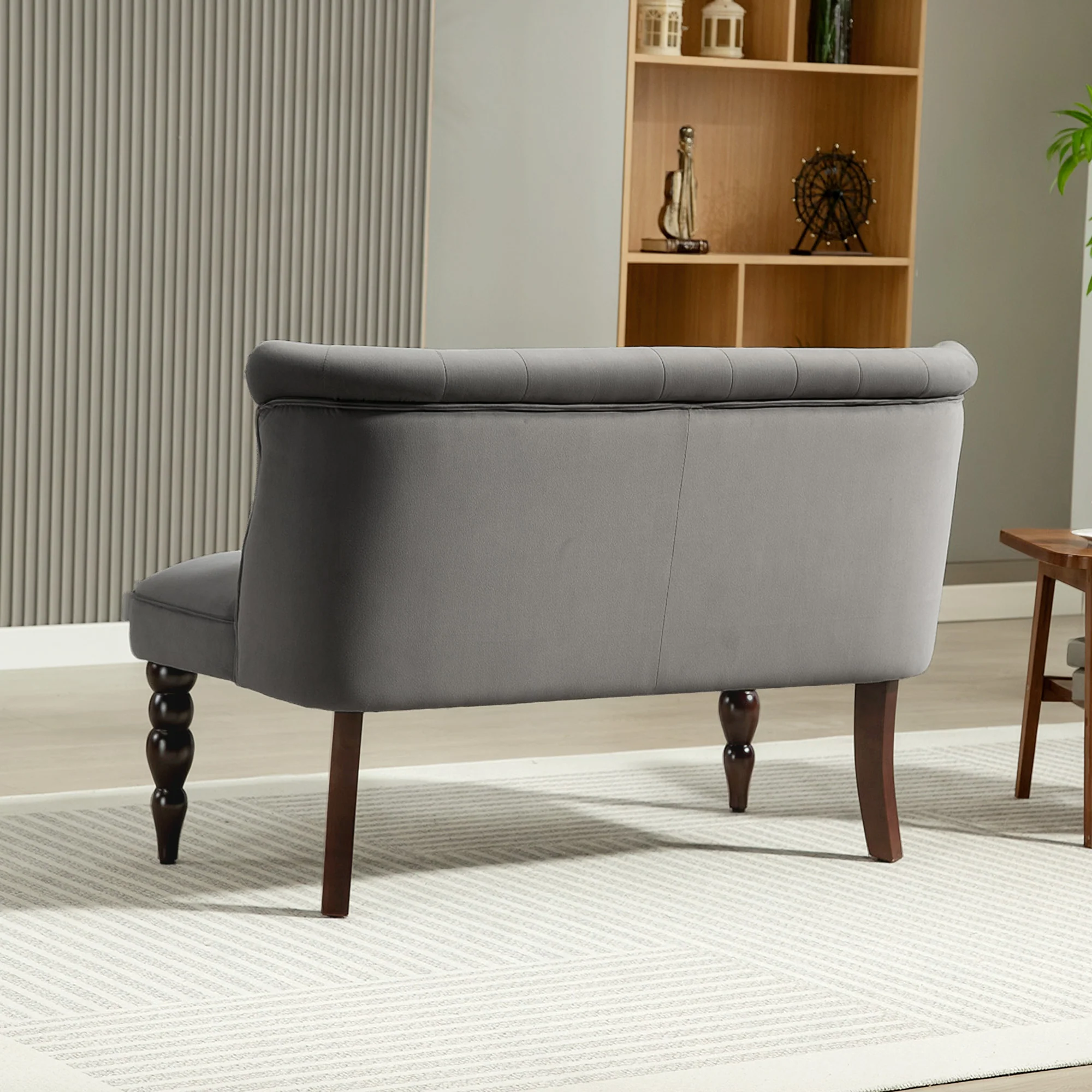 HOMCOM Velvet-Feel Two-Seat Lounger Sofa With Wood Frame - Image 7