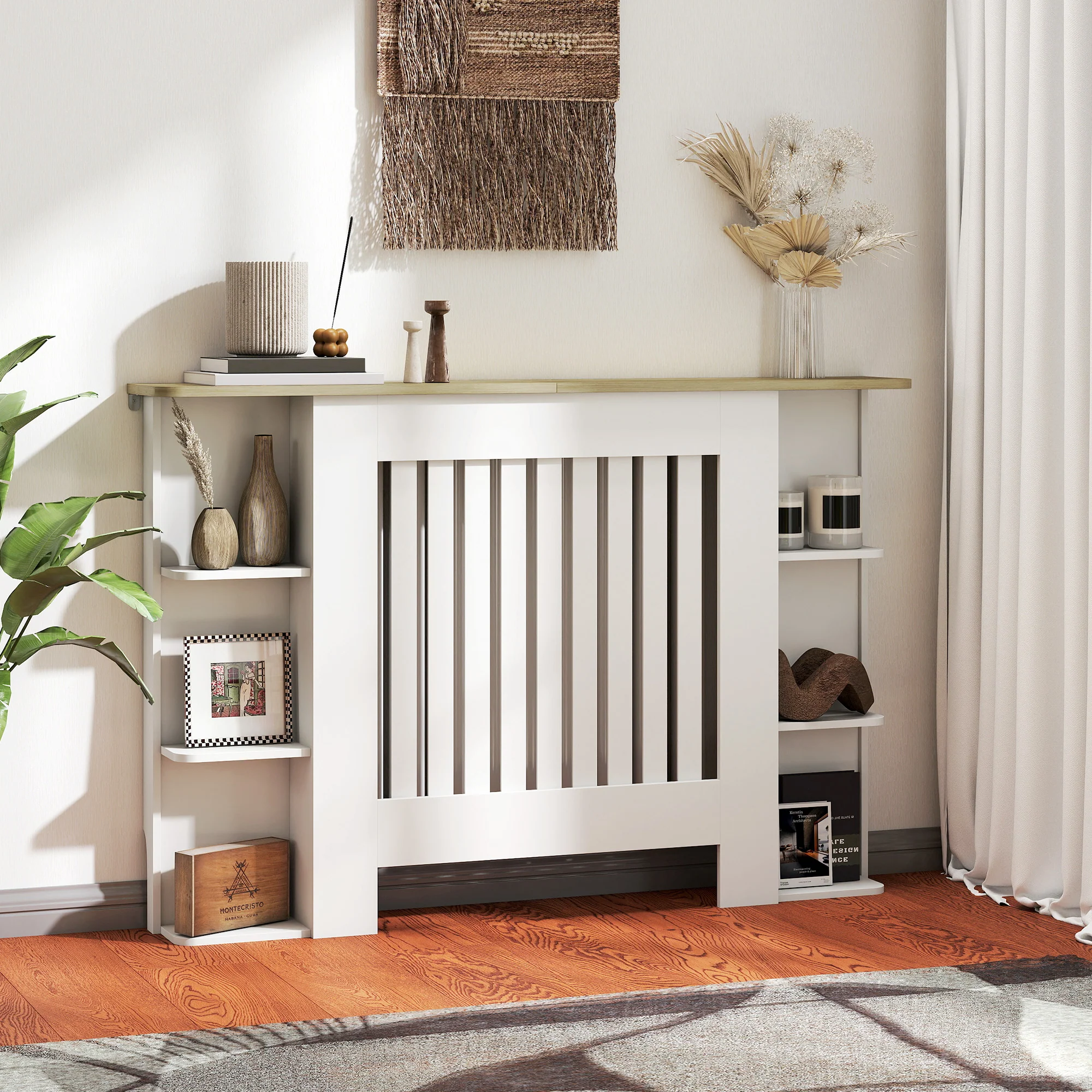 HOMCOM Vertical Slatted Heater Cover for Living Room, White - Image 2