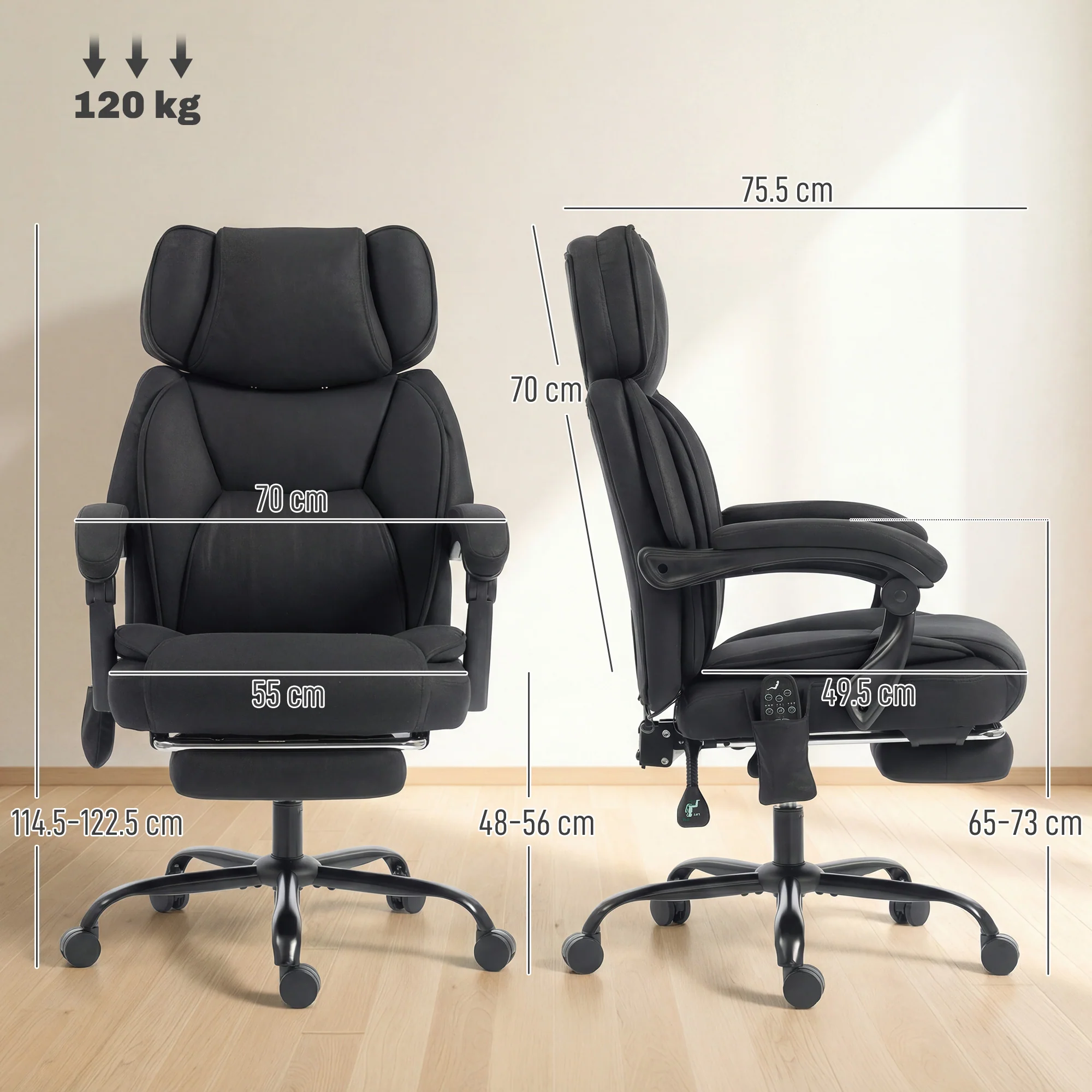 HOMCOM Vibration Massage Office Chair W/ Heat Reclining Function, Black - Image 3