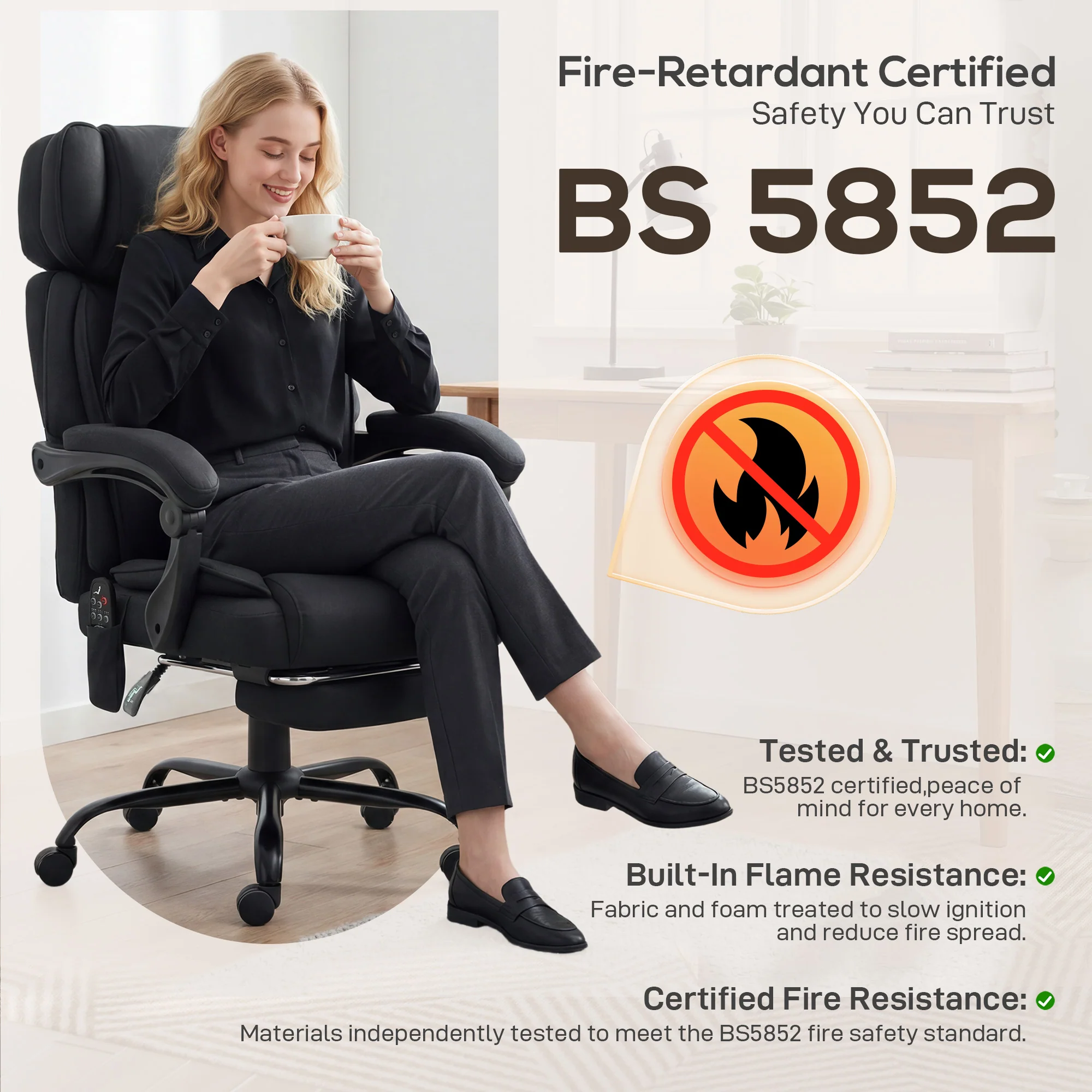 HOMCOM Vibration Massage Office Chair W/ Heat Reclining Function, Black - Image 9