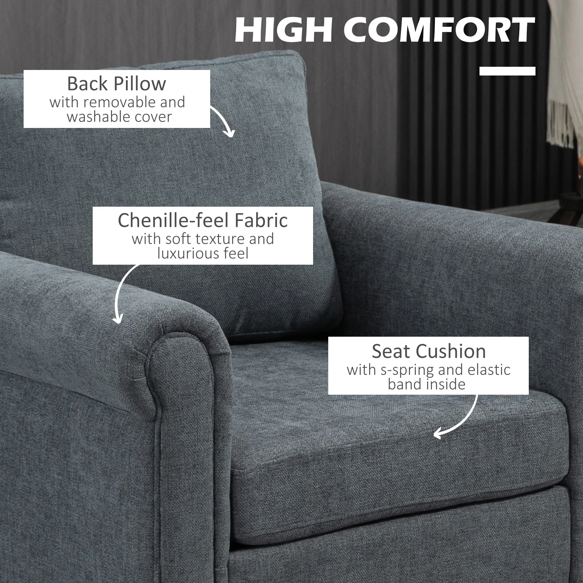 HOMCOM Vintage Armchair Fabric Accent Chair with Gourd-Shaped Rubber Wood Legs - Image 4