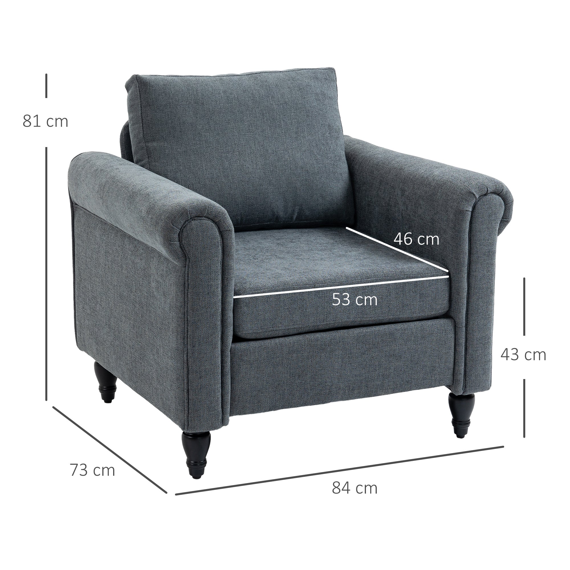 HOMCOM Vintage Armchair Fabric Accent Chair with Gourd-Shaped Rubber Wood Legs - Image 5