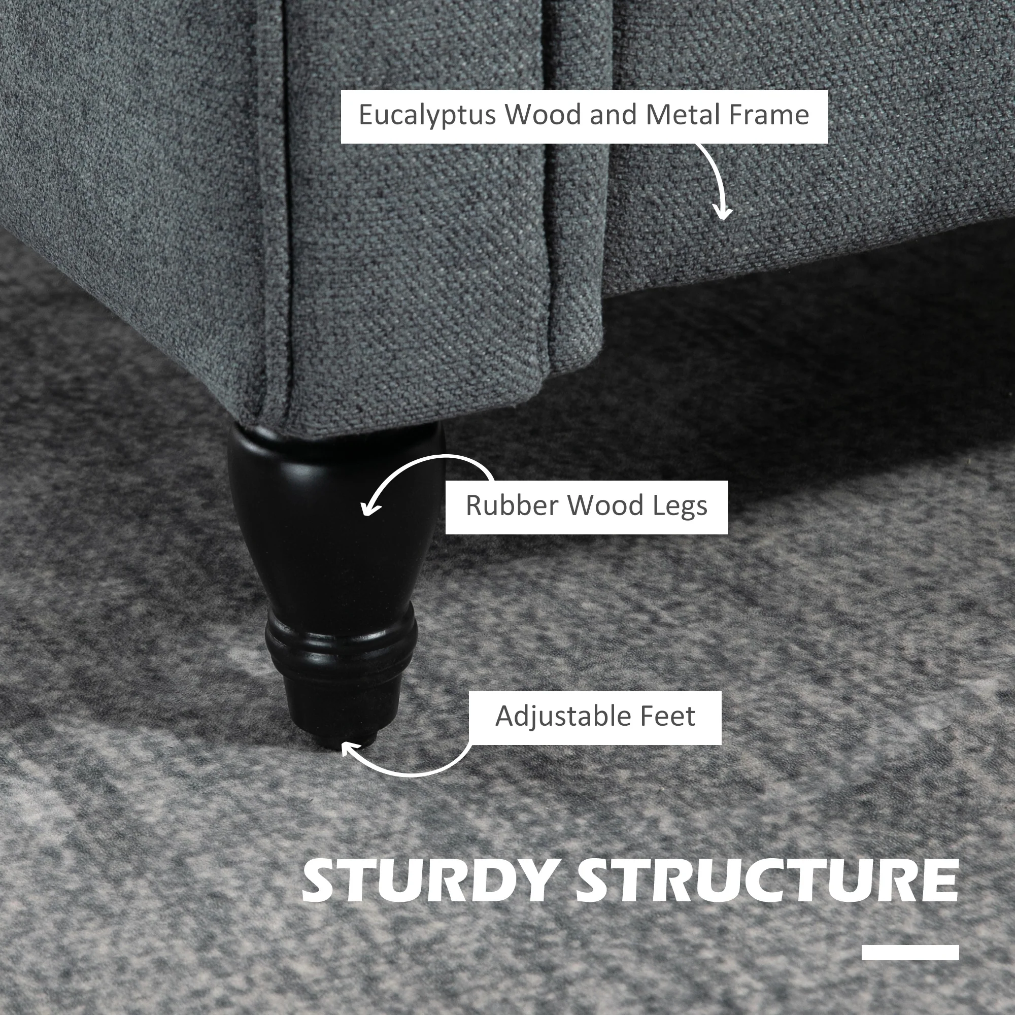 HOMCOM Vintage Armchair Fabric Accent Chair with Gourd-Shaped Rubber Wood Legs - Image 6
