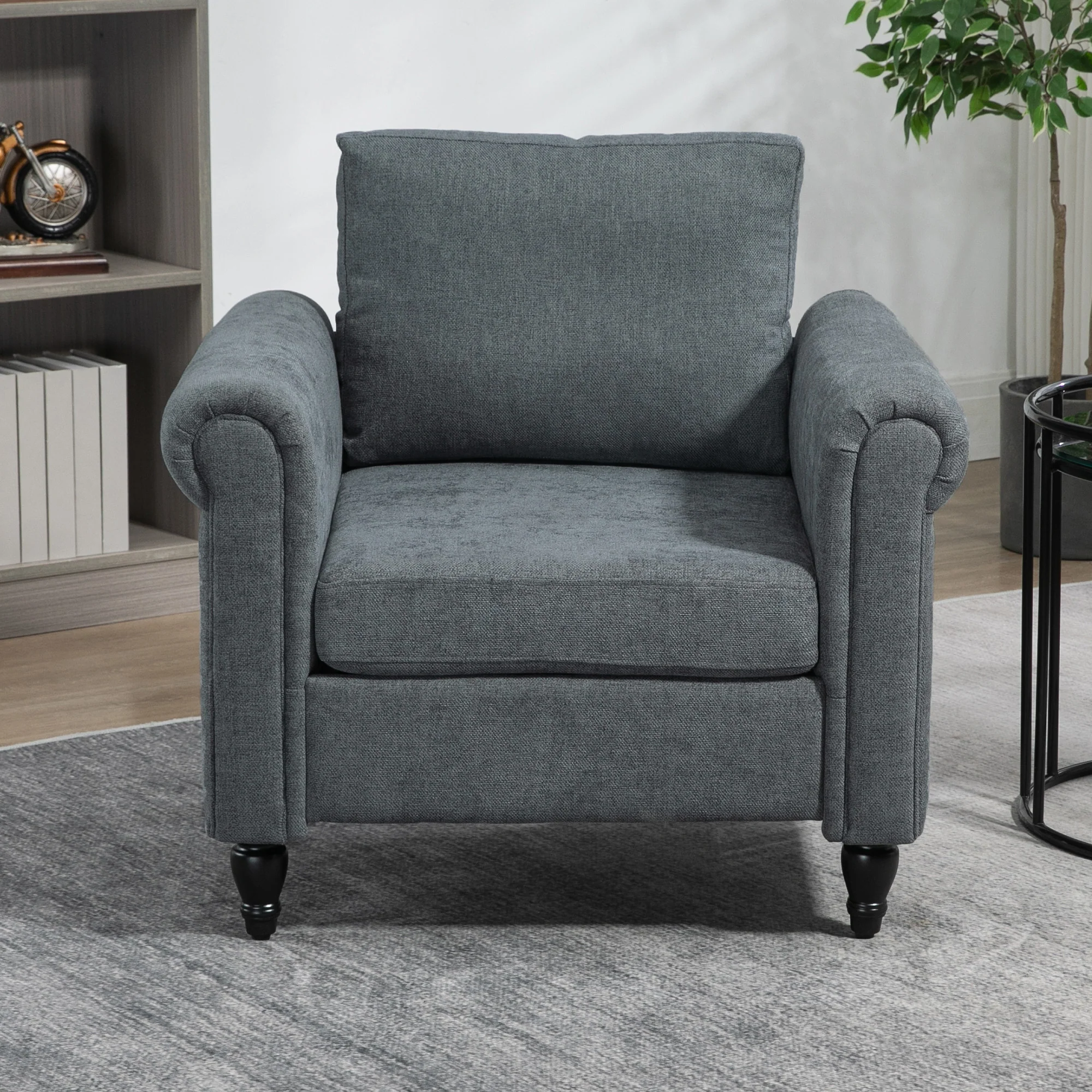 HOMCOM Vintage Armchair Fabric Accent Chair with Gourd-Shaped Rubber Wood Legs - Image 7