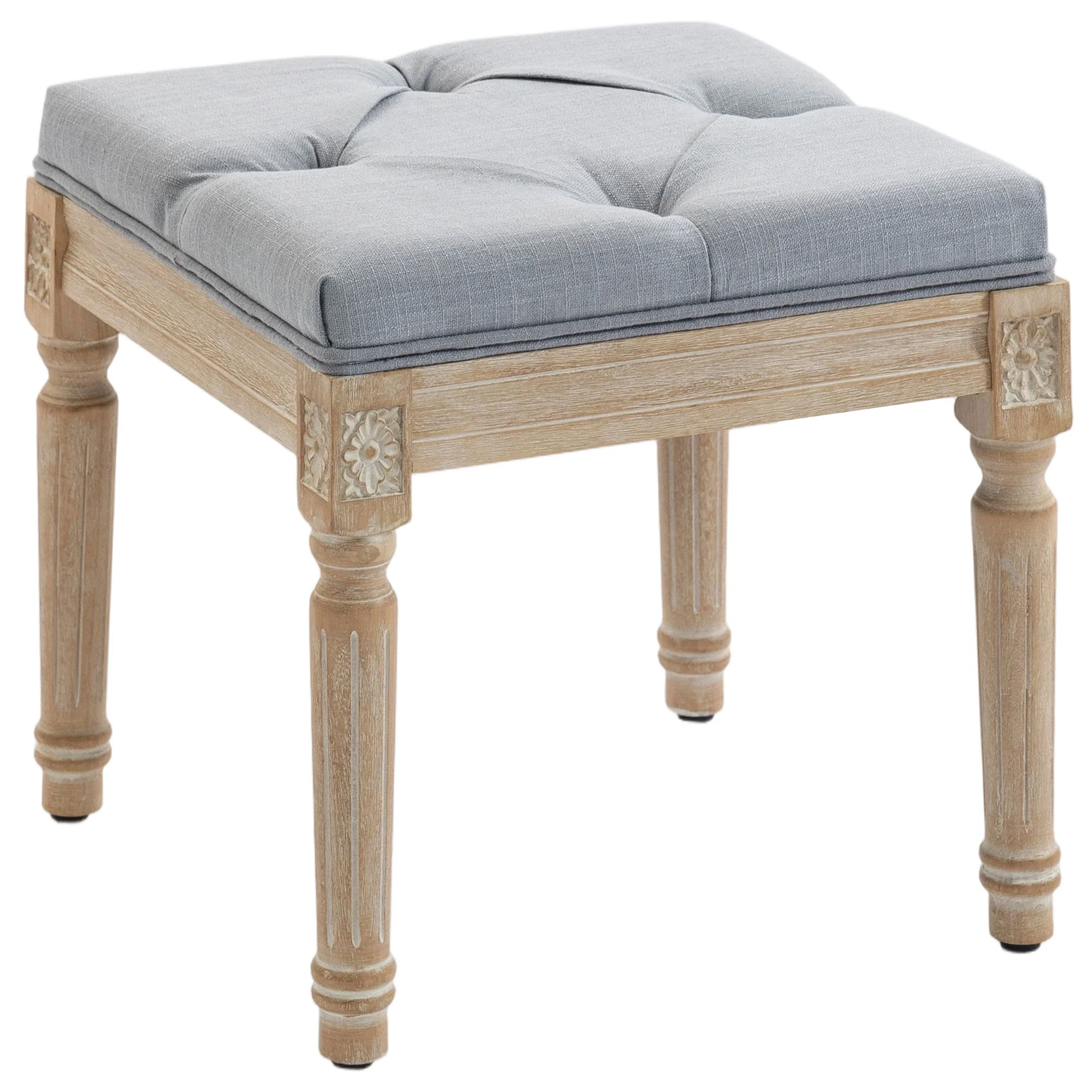 HOMCOM Vintage Foot Stool with Wood Legs, Light Grey