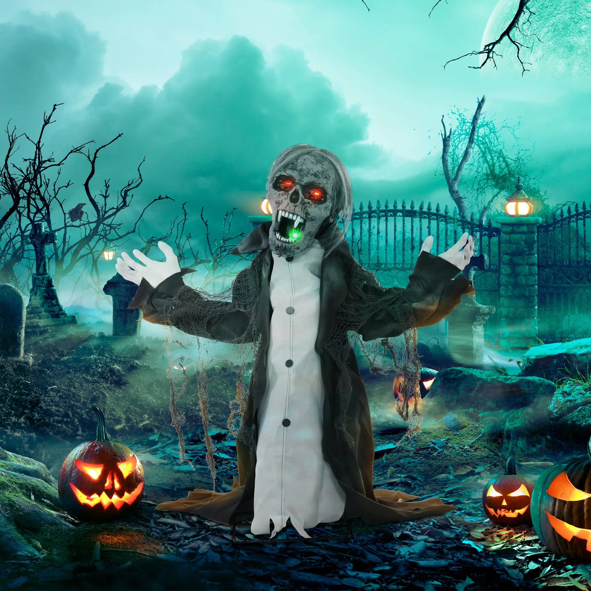 HOMCOM Voice Activated Halloween Animatronics Skeleton, Battery Operated - Image 2
