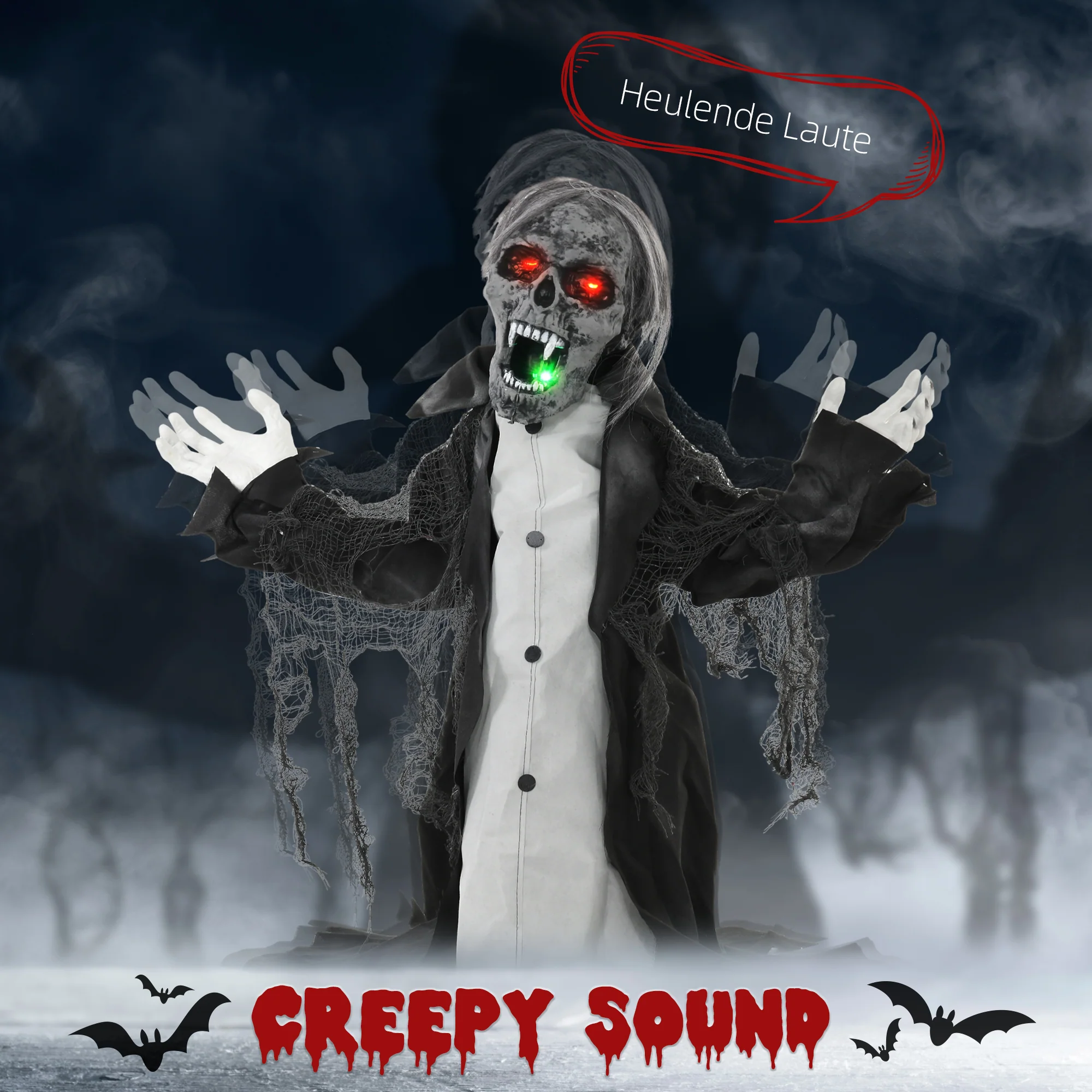 HOMCOM Voice Activated Halloween Animatronics Skeleton, Battery Operated - Image 4