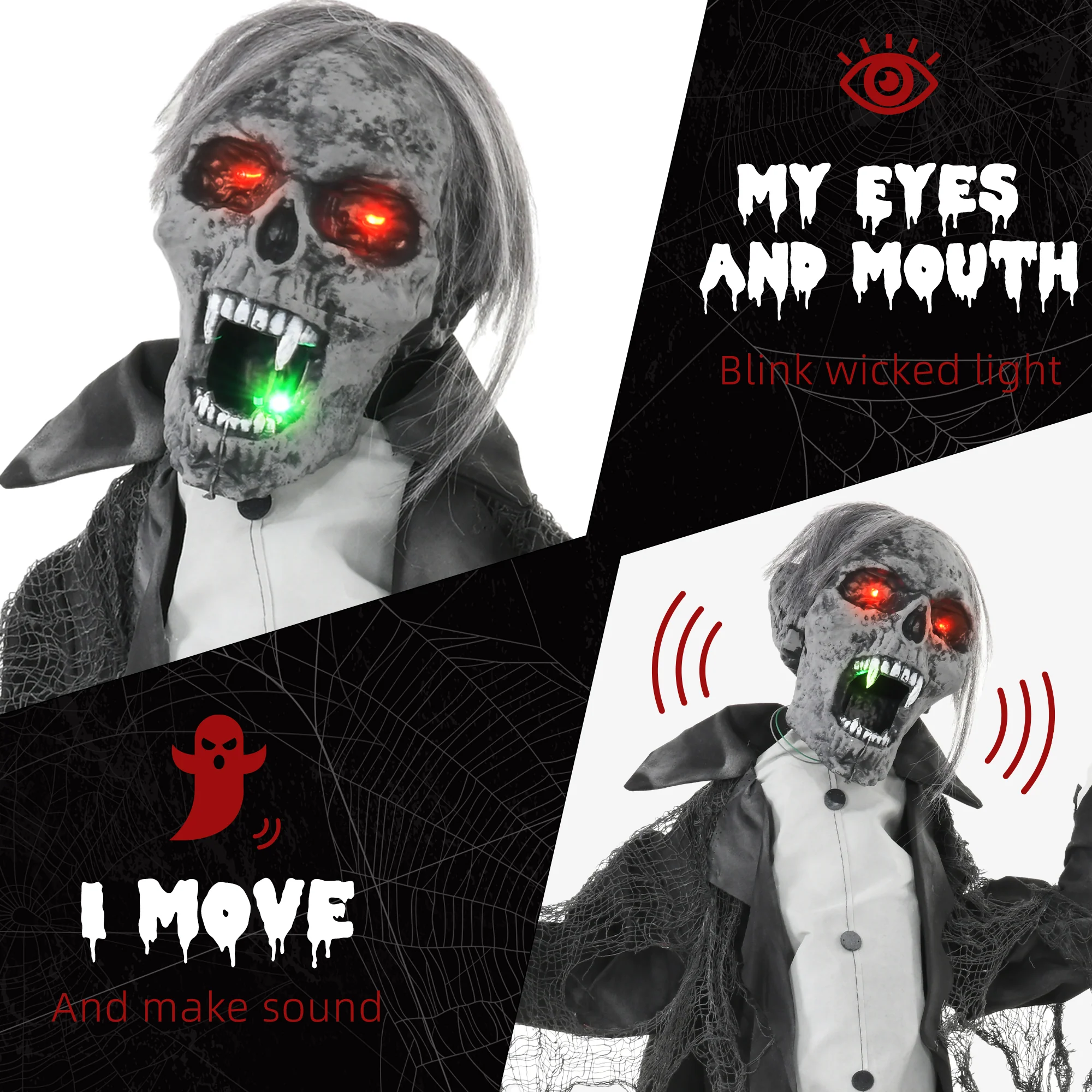 HOMCOM Voice Activated Halloween Animatronics Skeleton, Battery Operated - Image 5
