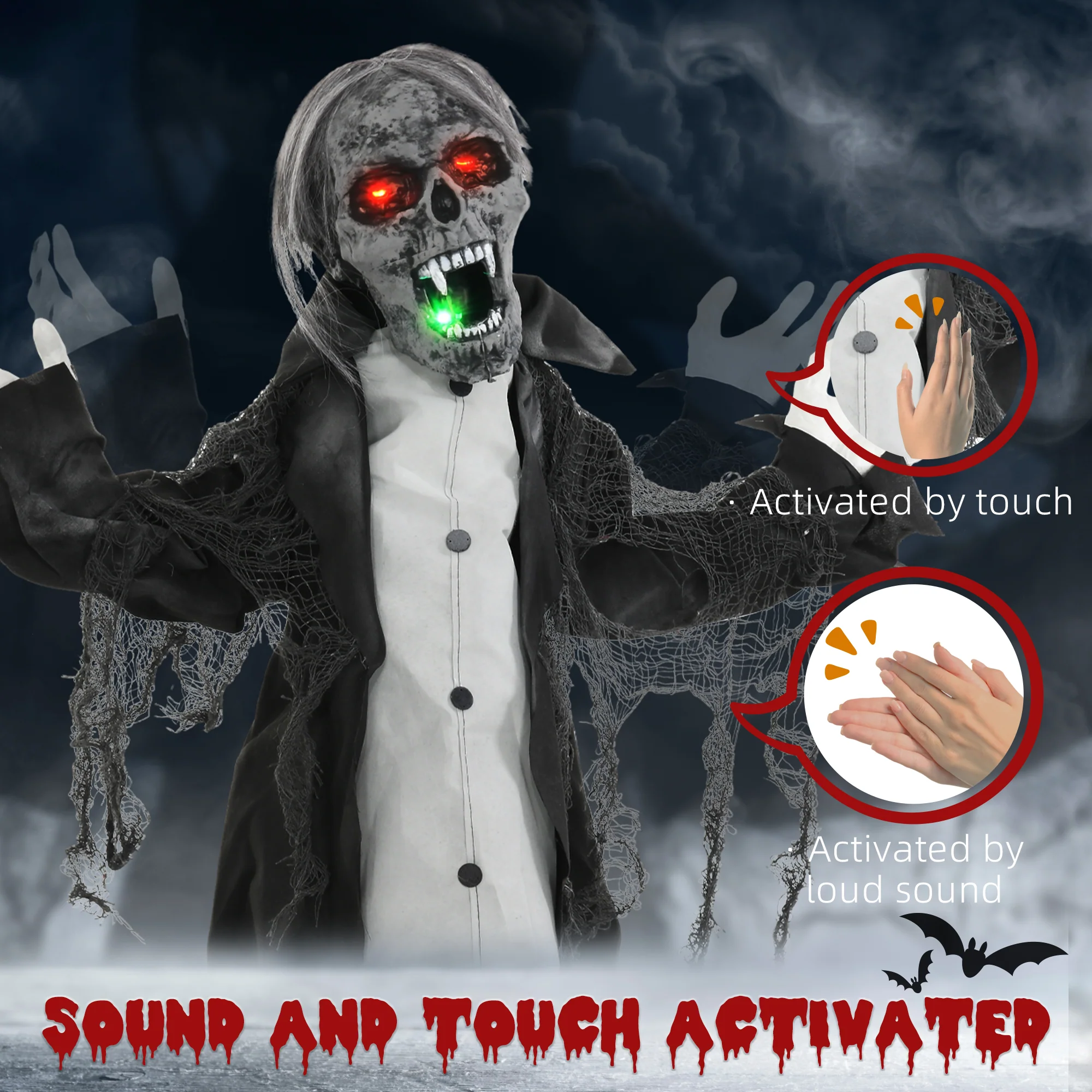 HOMCOM Voice Activated Halloween Animatronics Skeleton, Battery Operated - Image 6