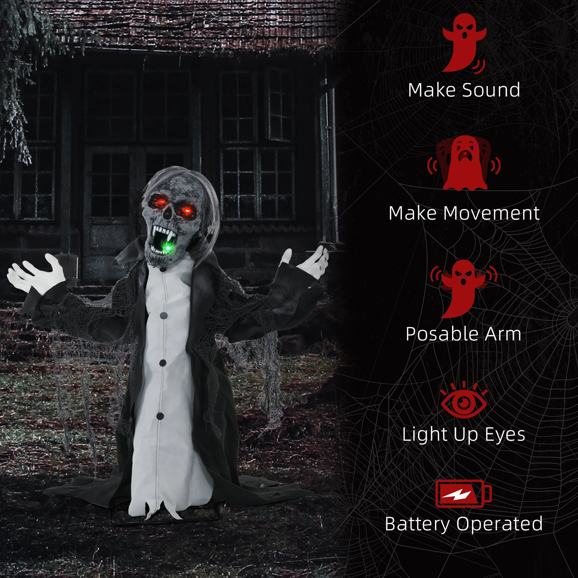 HOMCOM Voice Activated Halloween Animatronics Skeleton, Battery Operated - Image 7