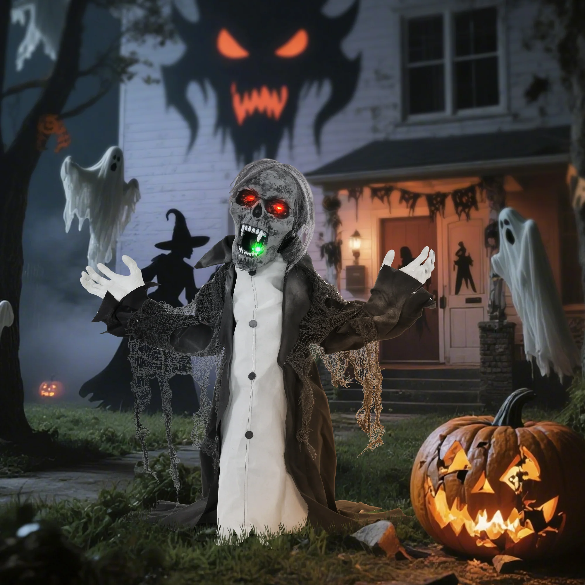 HOMCOM Voice Activated Halloween Animatronics Skeleton, Battery Operated - Image 8