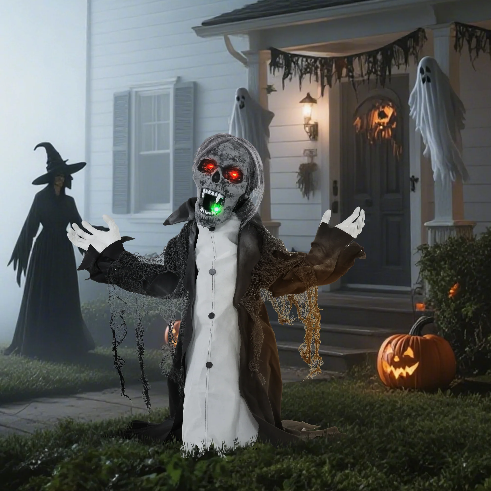 HOMCOM Voice Activated Halloween Animatronics Skeleton, Battery Operated - Image 9