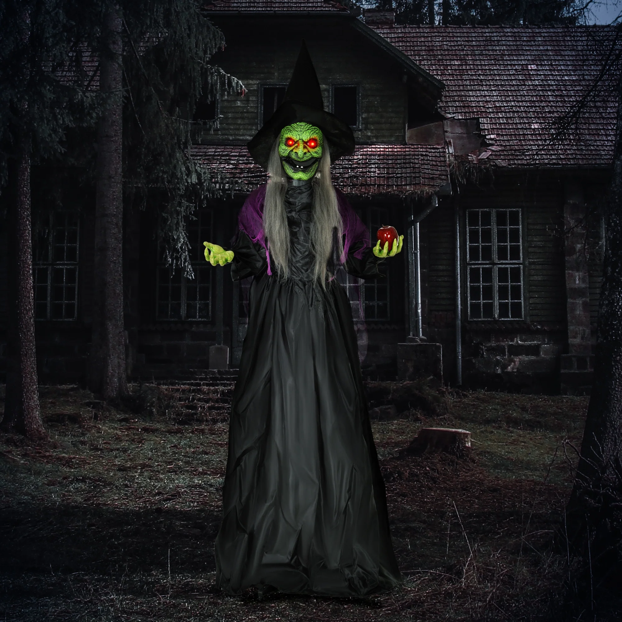 HOMCOM Voice Activated Halloween Animatronics Witch, Battery Operated - Image 2