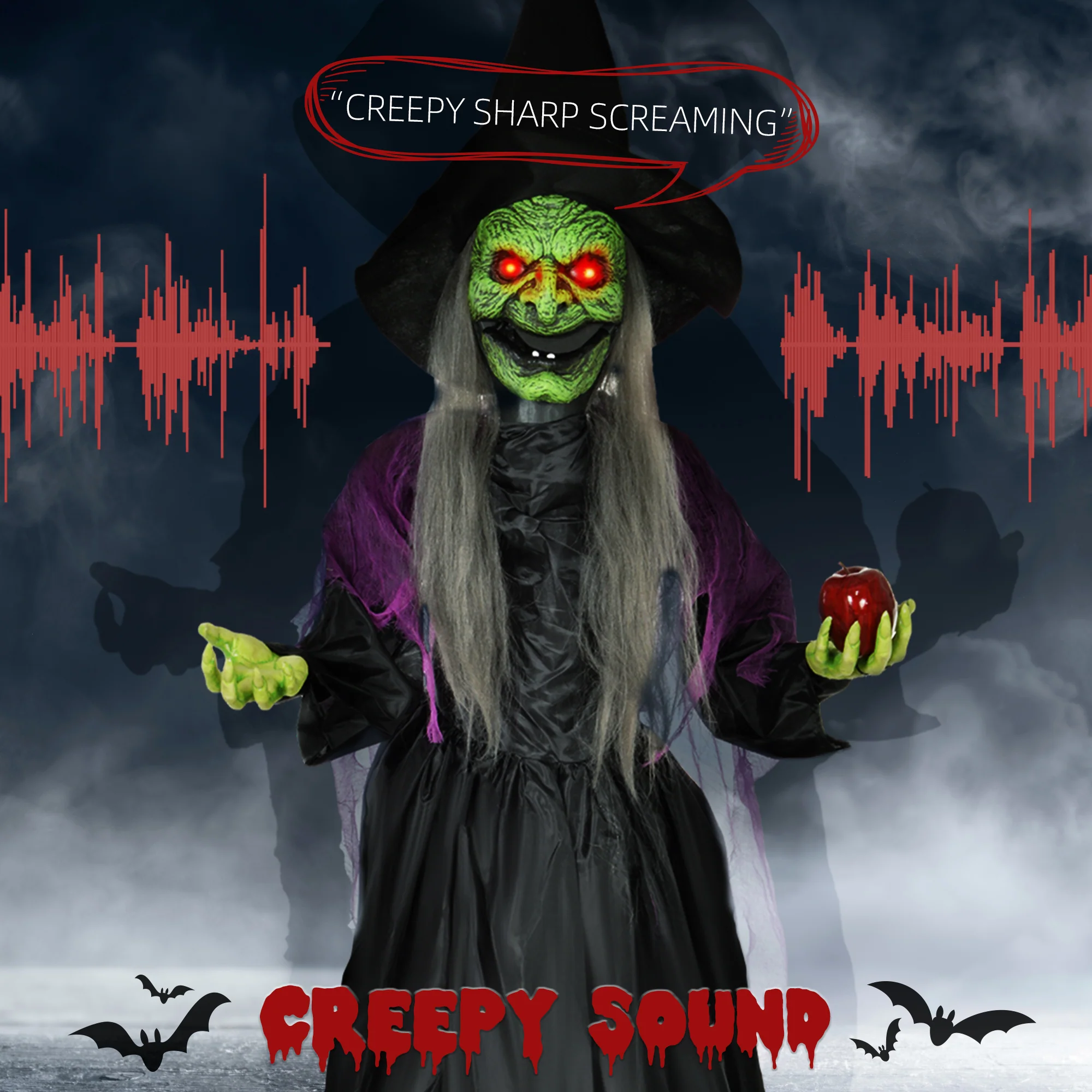 HOMCOM Voice Activated Halloween Animatronics Witch, Battery Operated - Image 4