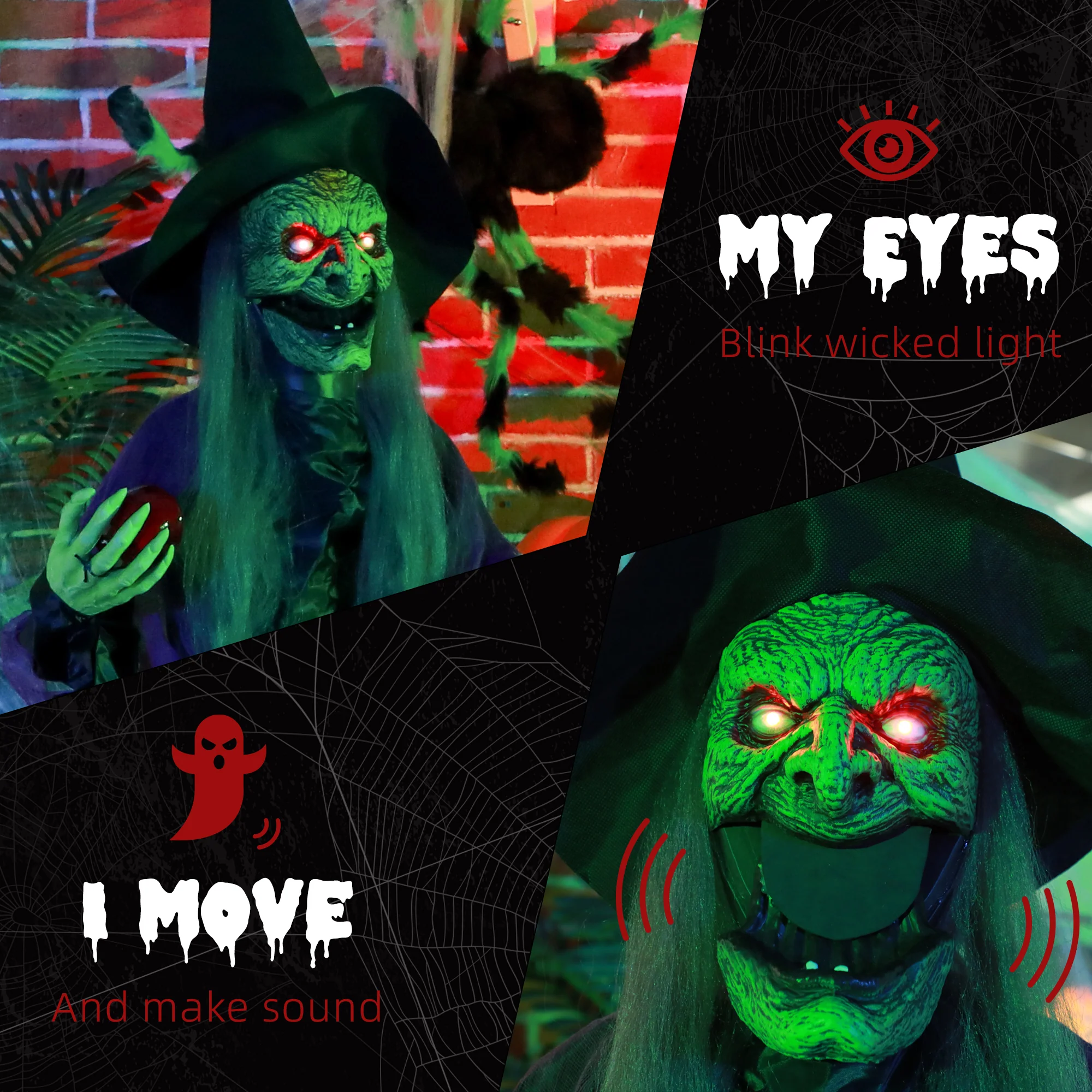 HOMCOM Voice Activated Halloween Animatronics Witch, Battery Operated - Image 5