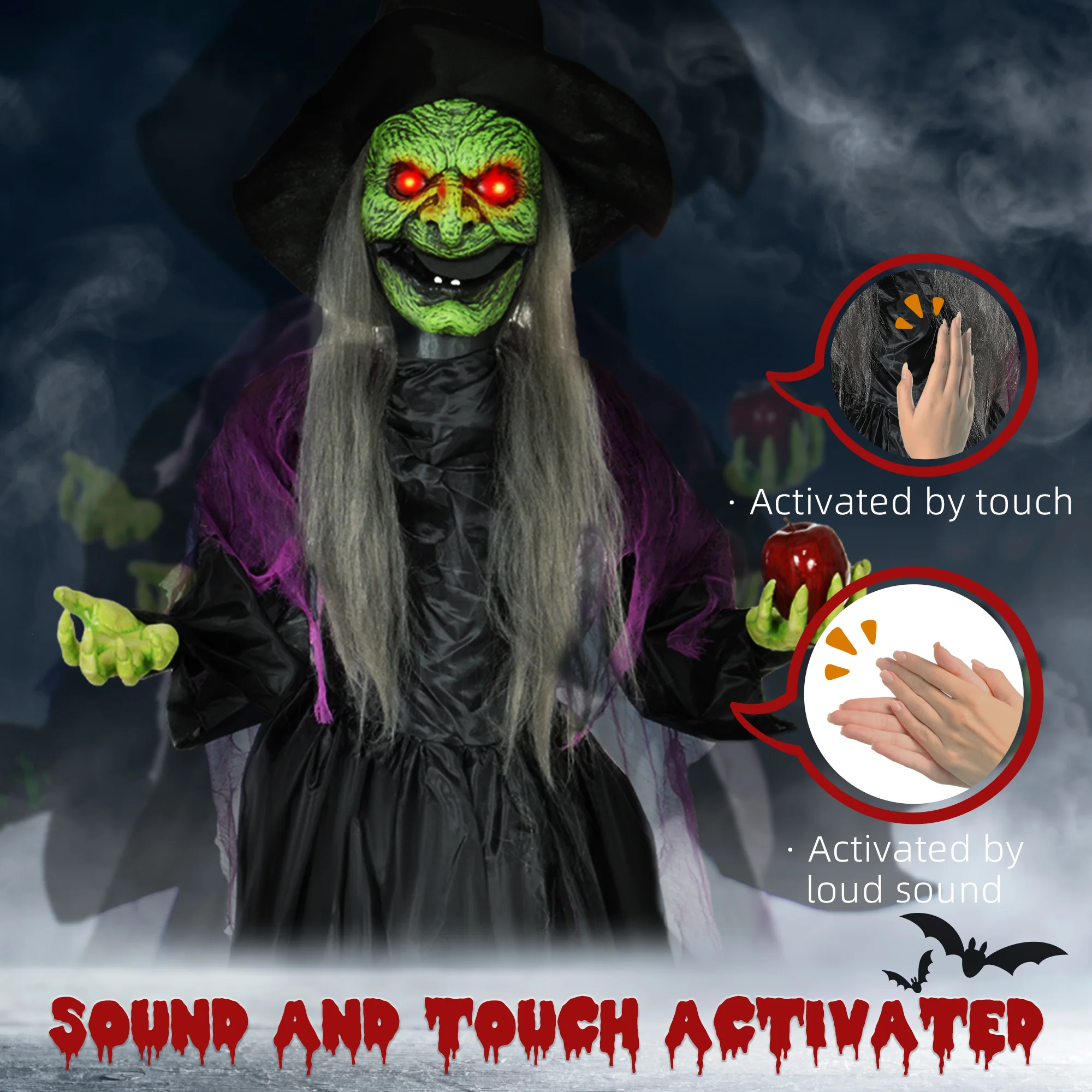 HOMCOM Voice Activated Halloween Animatronics Witch, Battery Operated - Image 6