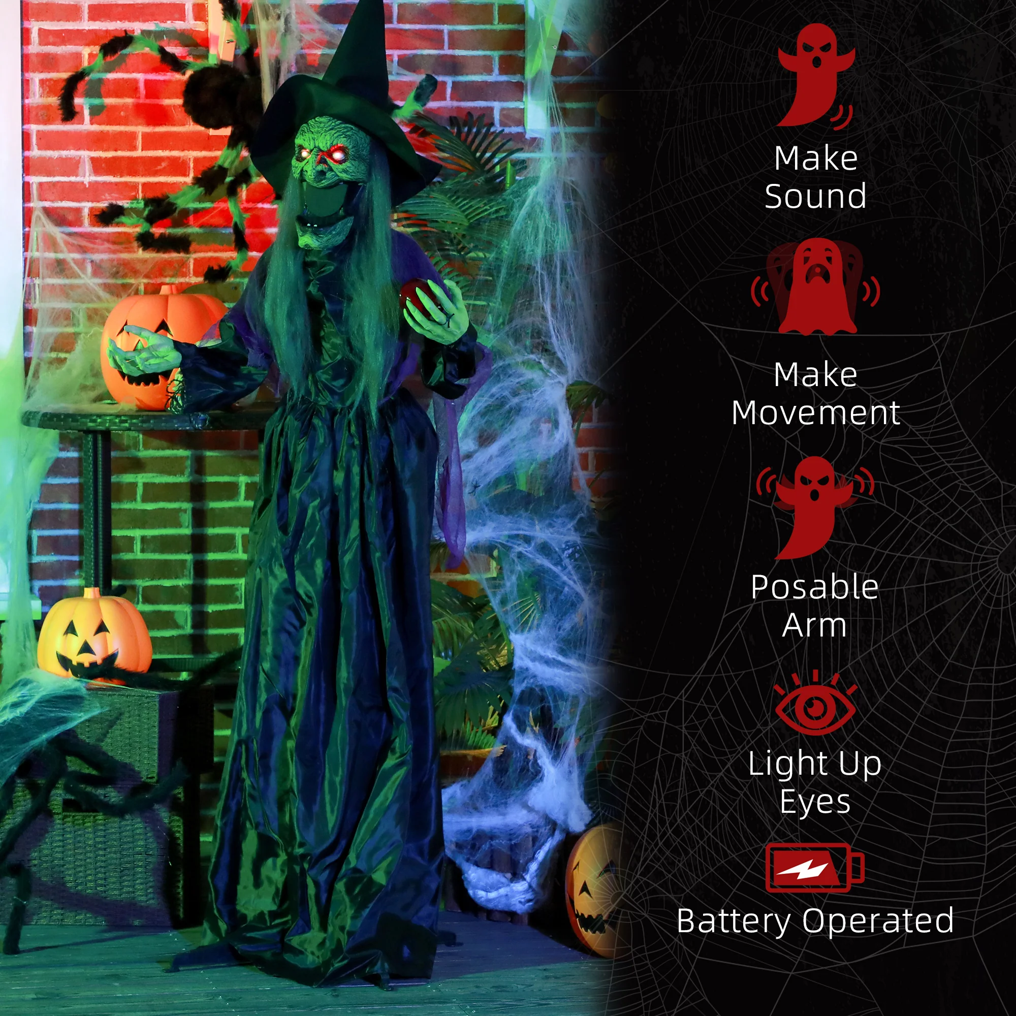 HOMCOM Voice Activated Halloween Animatronics Witch, Battery Operated - Image 7