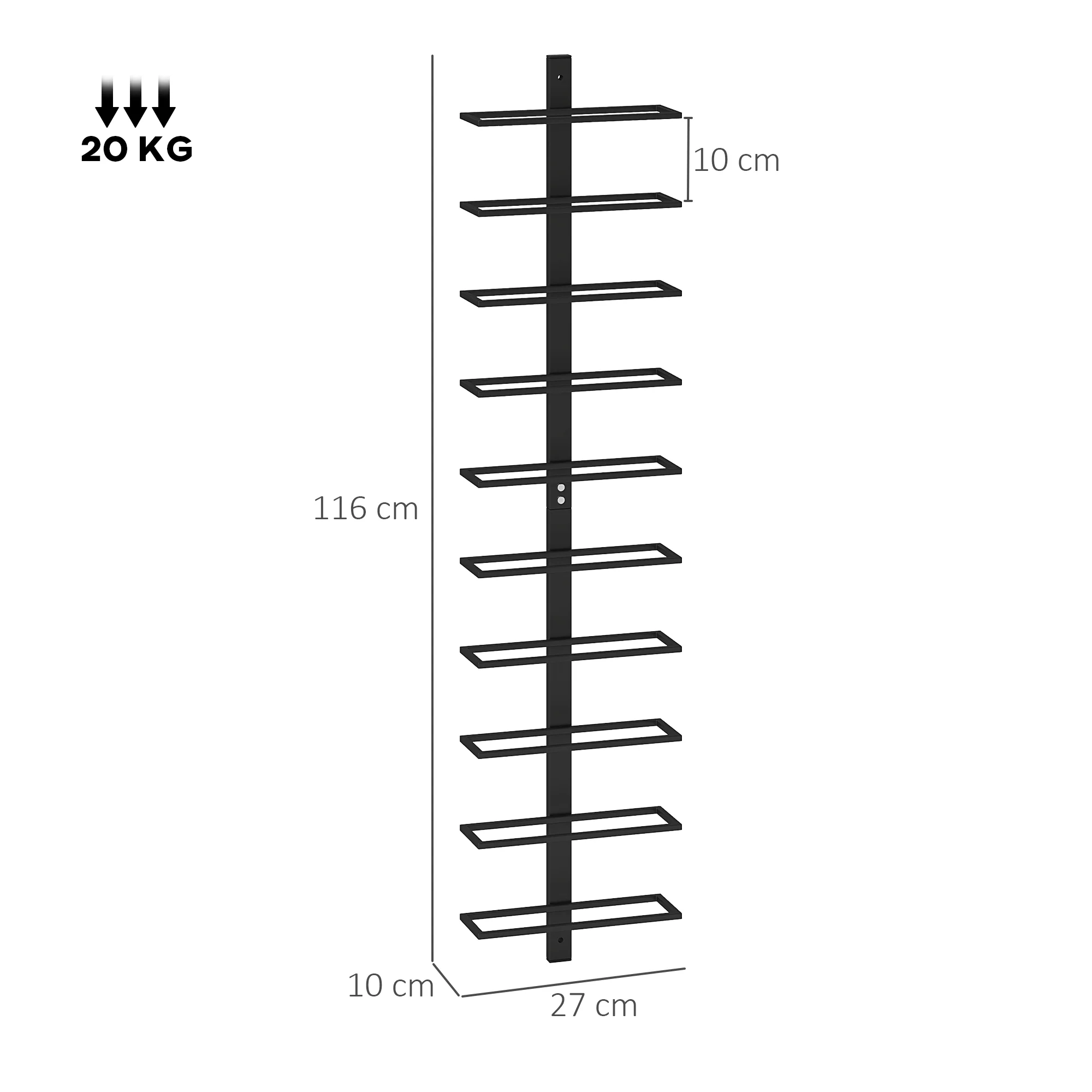 HOMCOM Wall Mount Wine Rack, Wall Wine Rack For 10 Wine Bottles, Black - Image 5