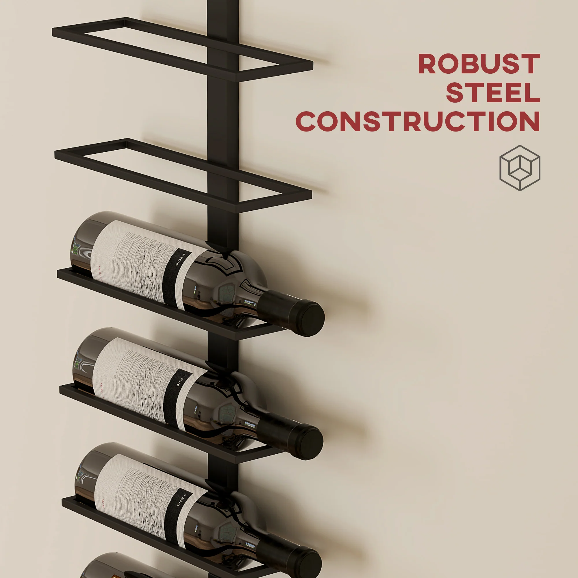 HOMCOM Wall Mount Wine Rack, Wall Wine Rack For 10 Wine Bottles, Black - Image 6