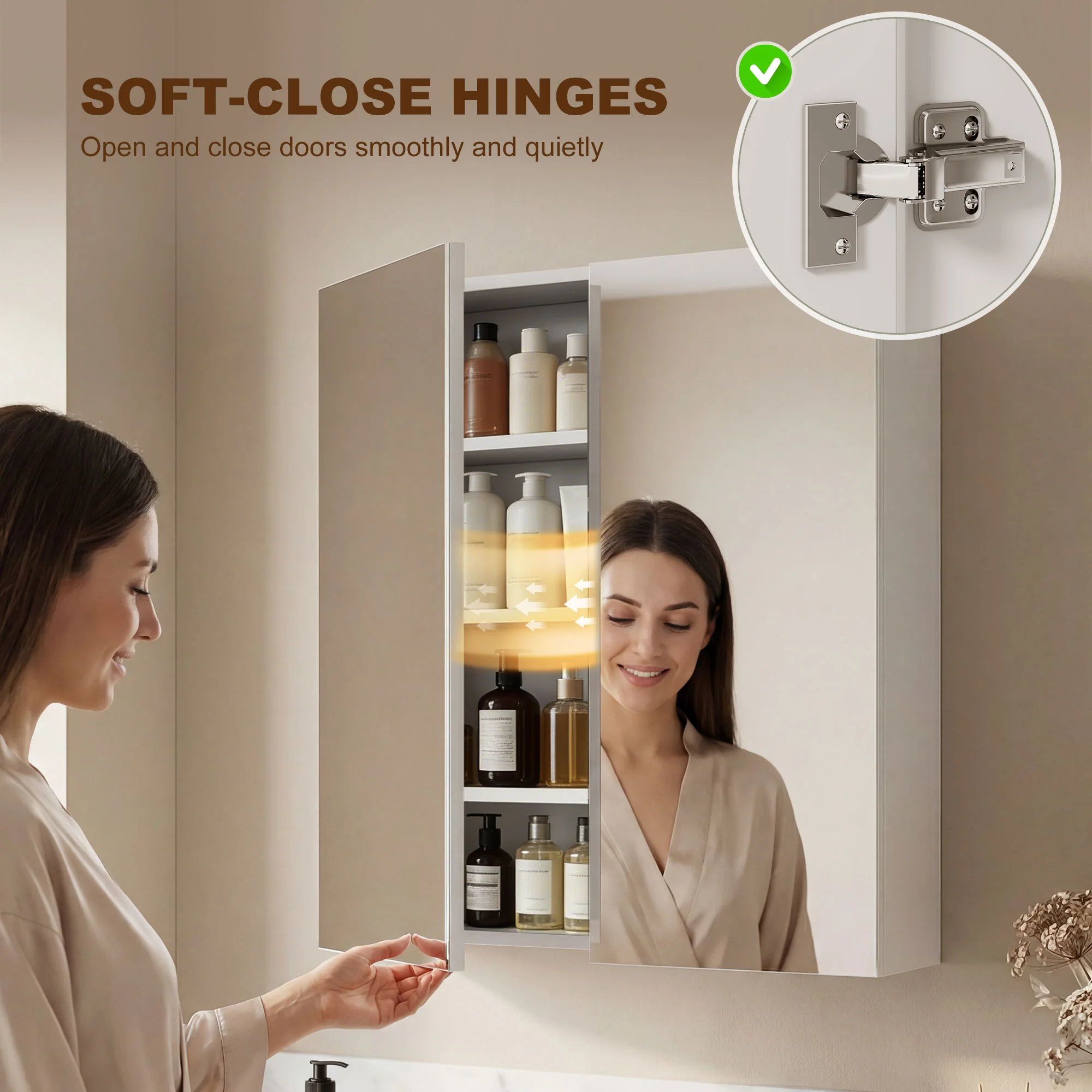HOMCOM Wall Mounted Bathroom Mirror Storage Cabinet w/ Door Adjustable Shelf - Image 7