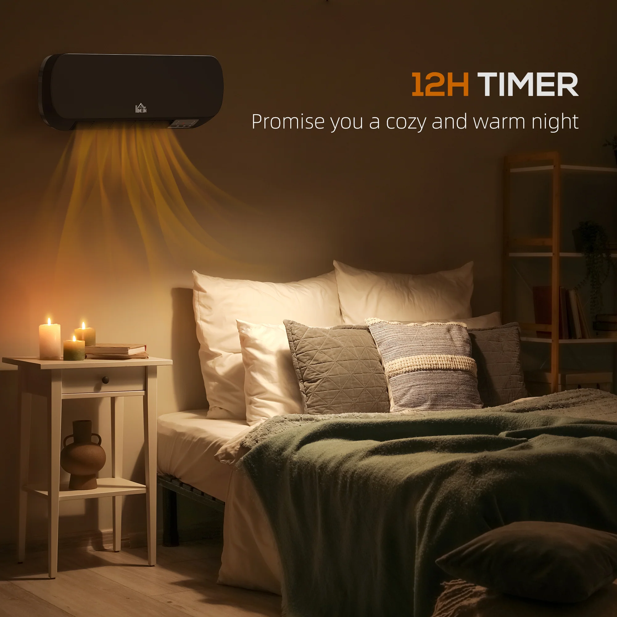 HOMCOM Wall Mounted Electric Heater with Timer Overheat Protection Black - Image 3