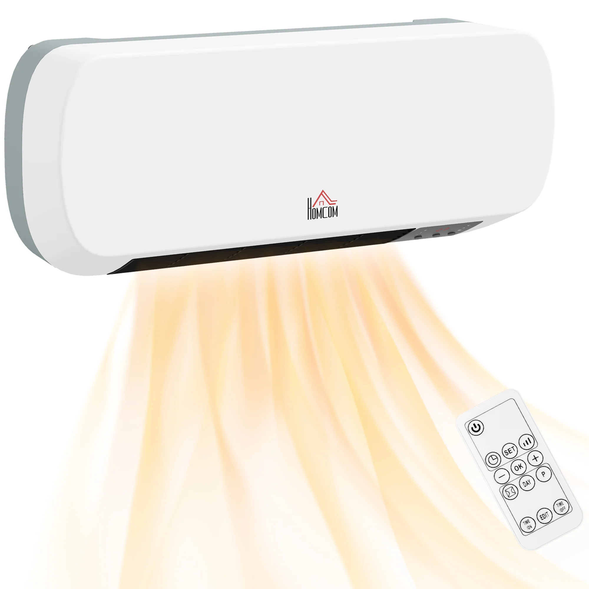 HOMCOM Wall Mounted Electric Heater With Timer Overheat Protection White
