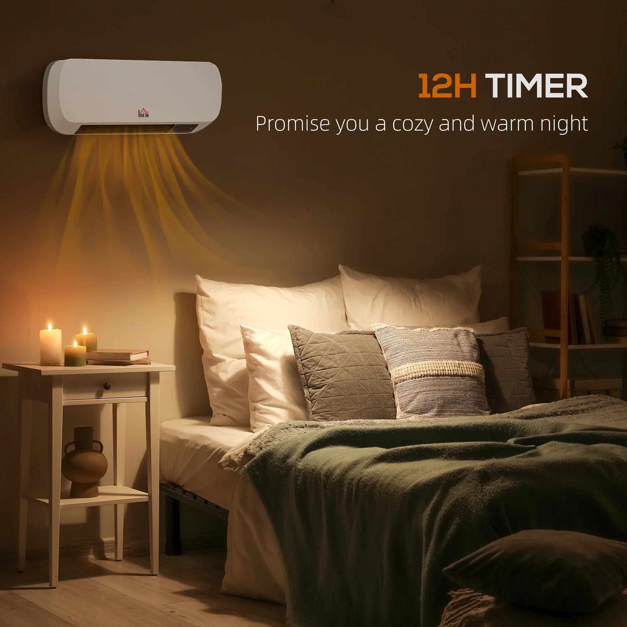 HOMCOM Wall Mounted Electric Heater With Timer Overheat Protection White - Image 3