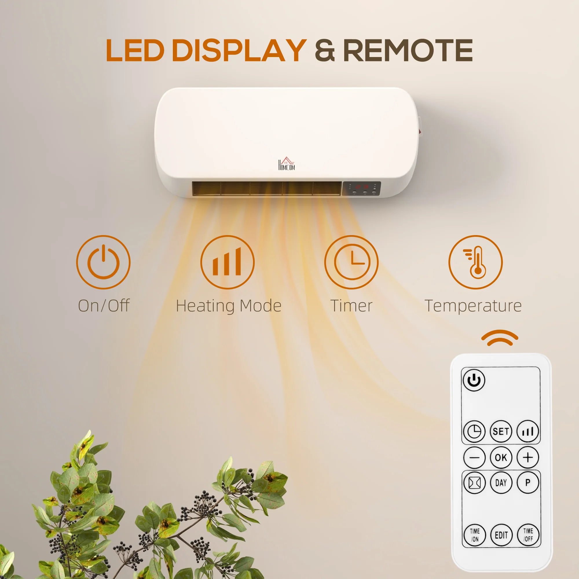 HOMCOM Wall Mounted Electric Heater With Timer Overheat Protection White - Image 4