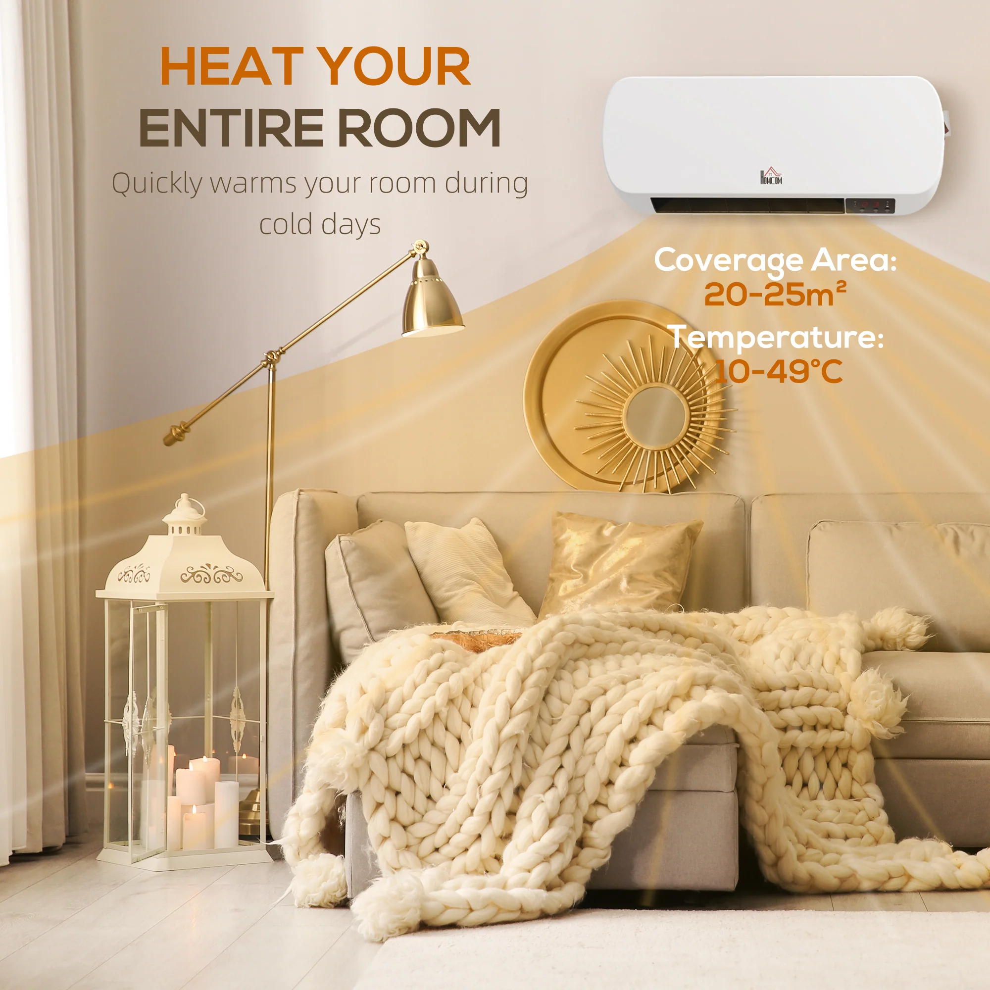 HOMCOM Wall Mounted Electric Heater With Timer Overheat Protection White - Image 6