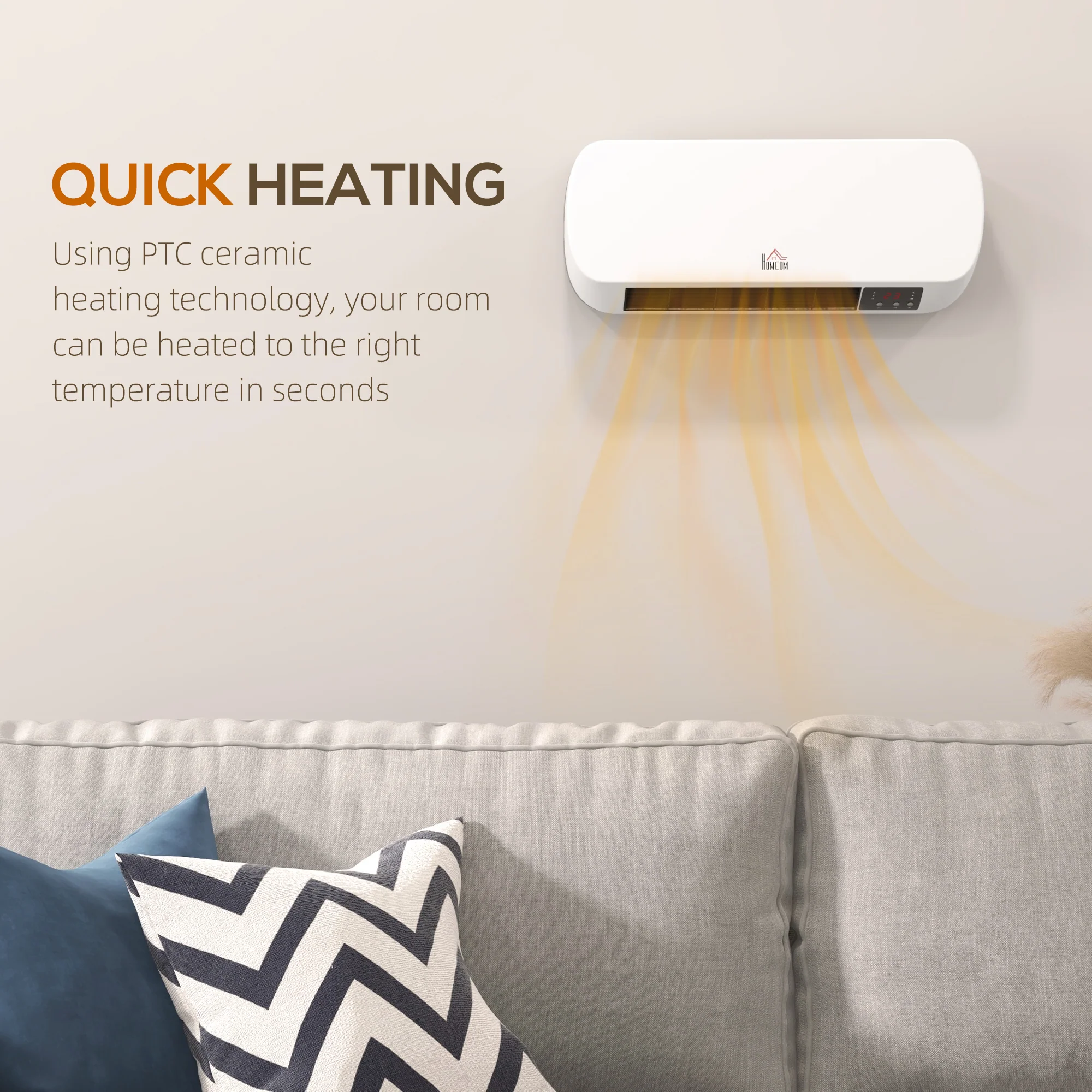 HOMCOM Wall Mounted Electric Heater With Timer Overheat Protection White - Image 7