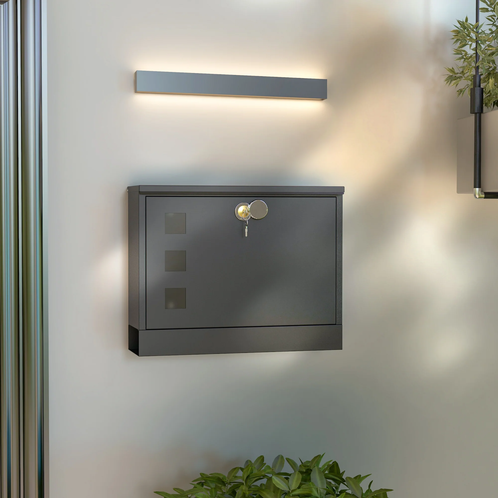 HOMCOM Wall Mounted Letterbox Mailbox with Windows and Keys Easy to Install - Image 2